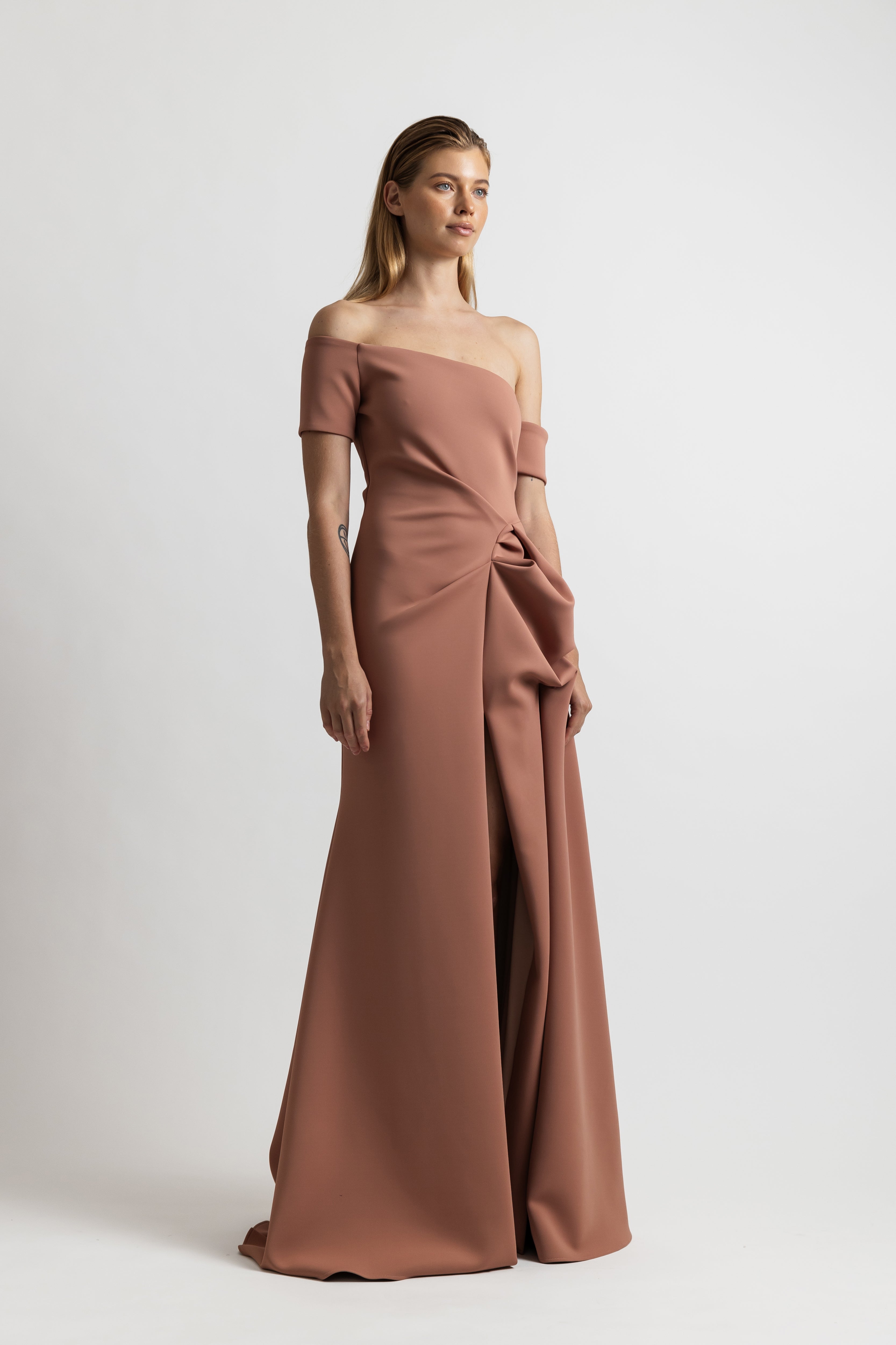 NEOPRENE DRAPED GOWN