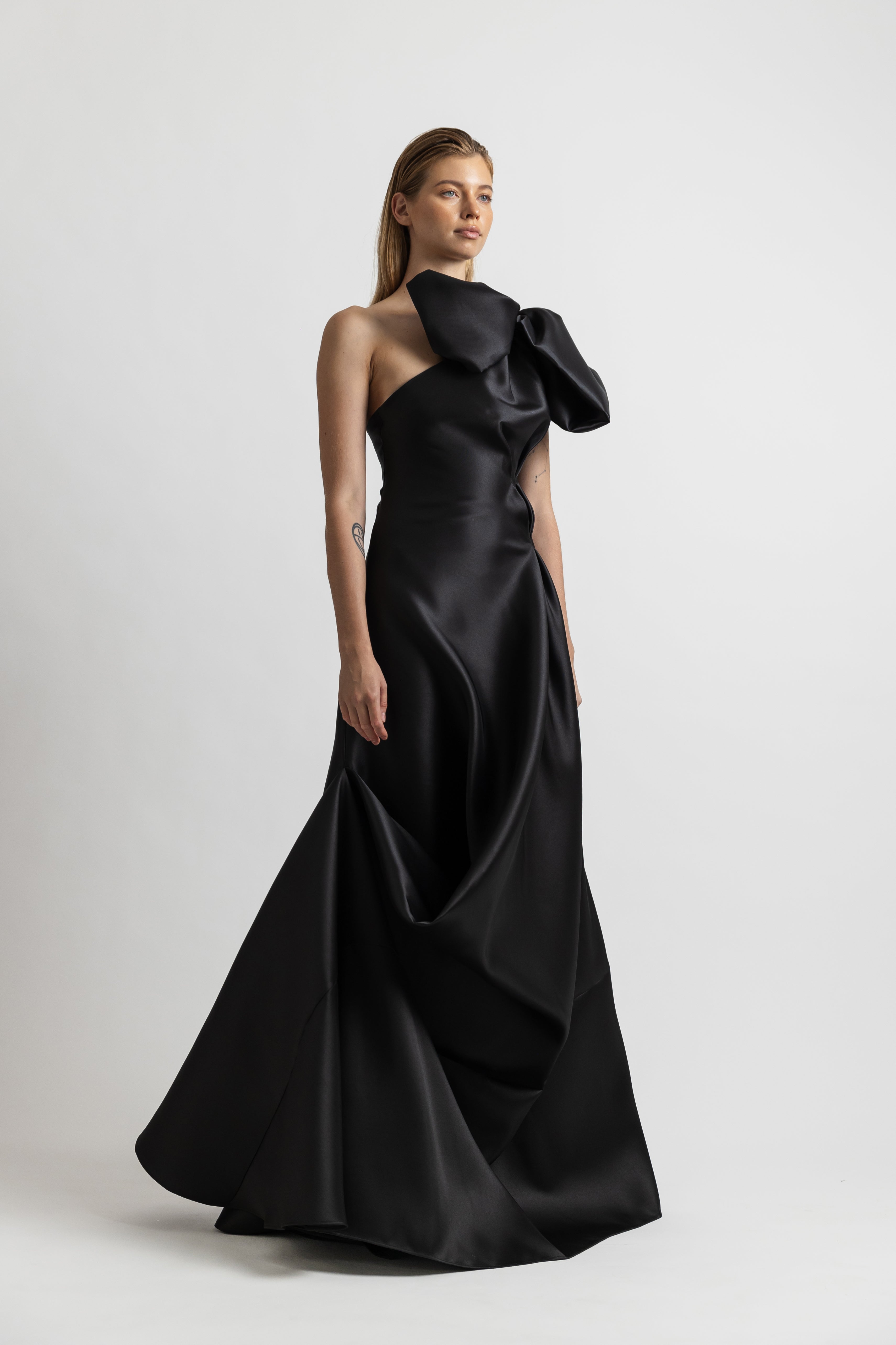 ONE SHOULDER DRAPED  BALL GOWN