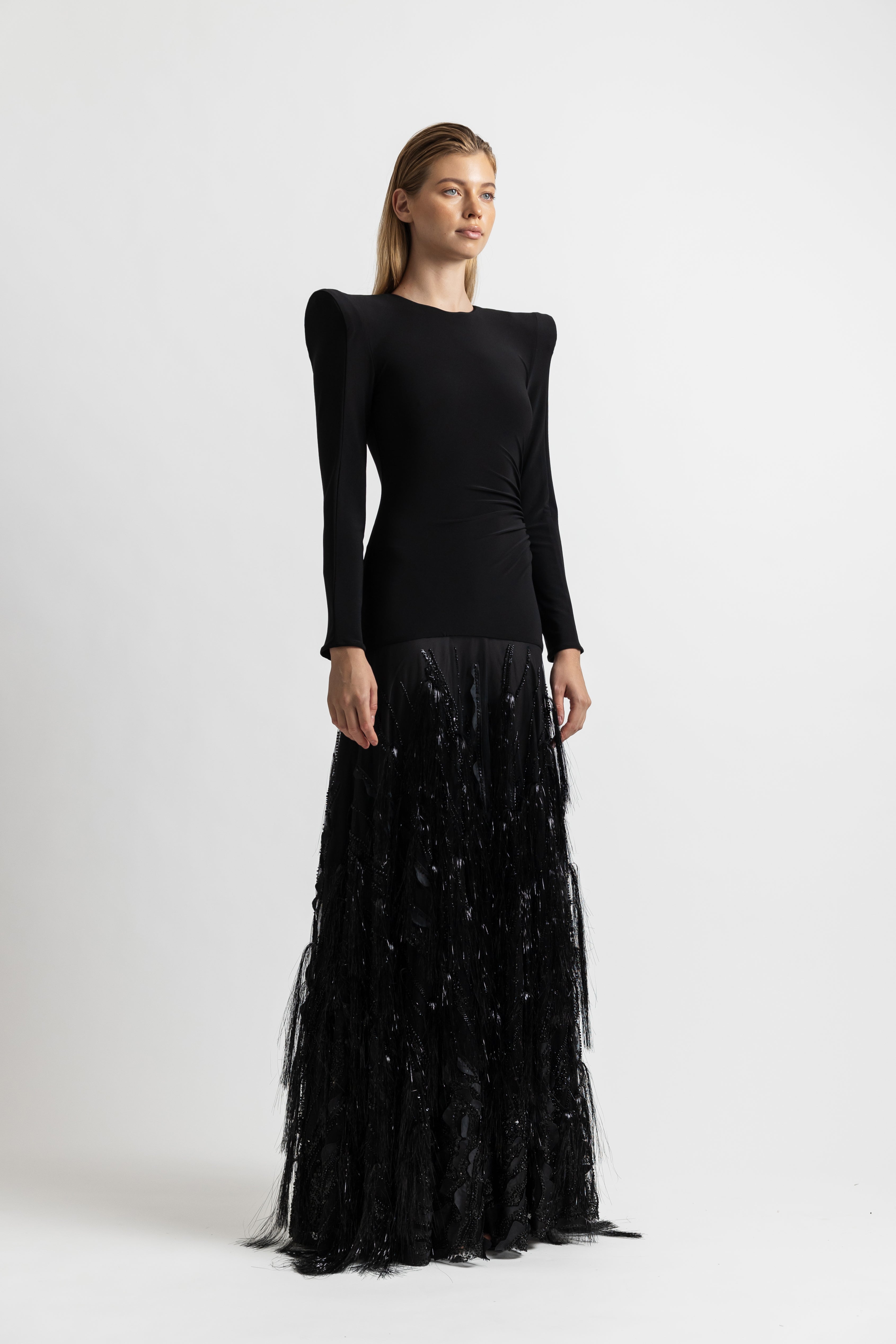 JERSEY  FRINGE GOWN