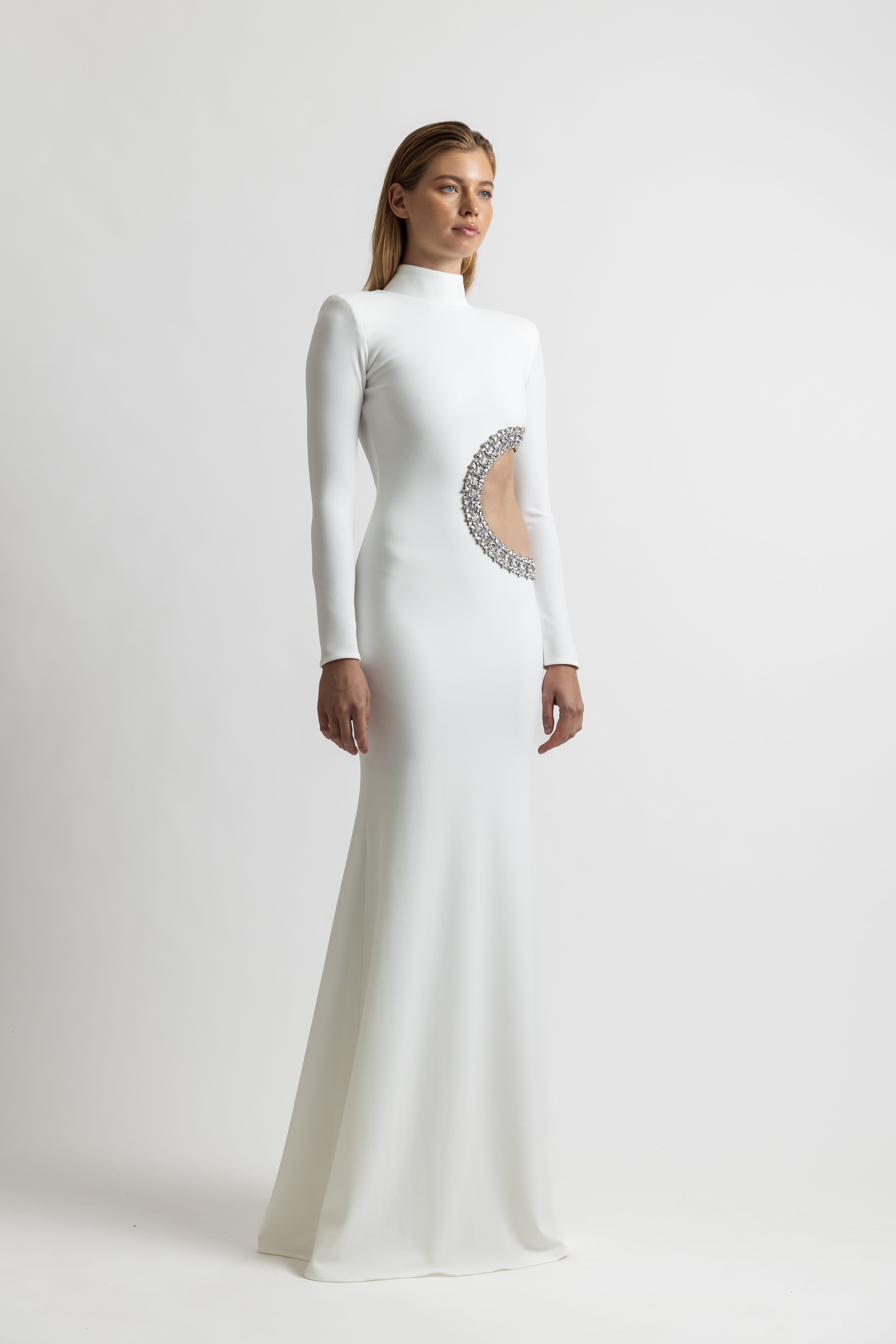 CUTOUT DIAMOND CREPE GOWN