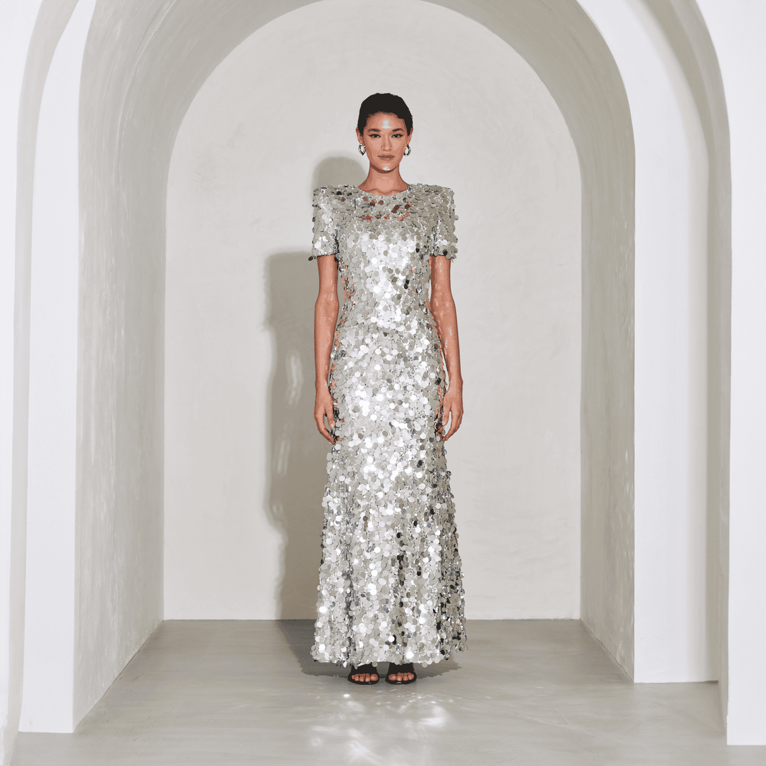 Silver Mirrored Sequin Gown I Meraki Official