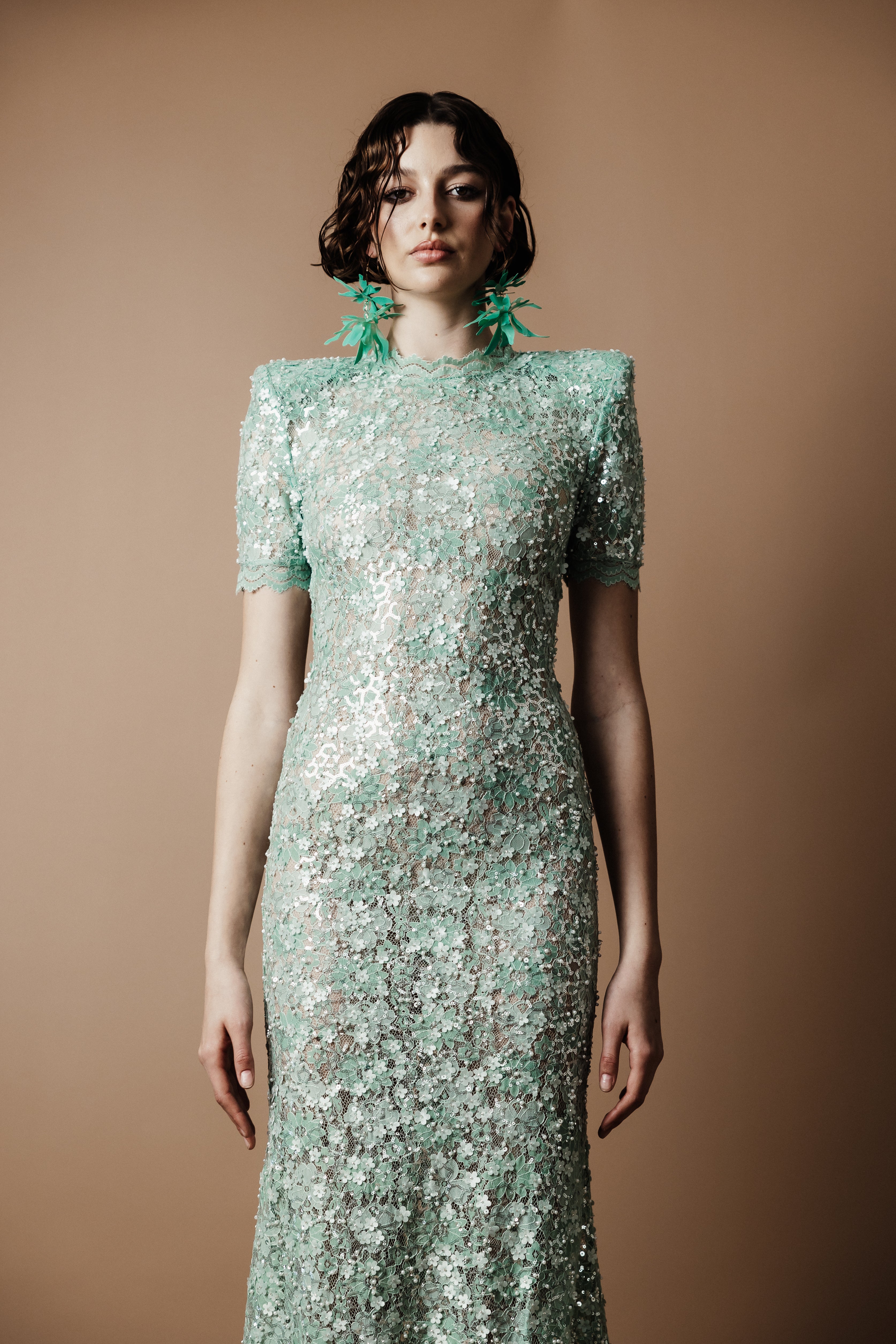 MINT LACE CAP SLEEVE DRESS