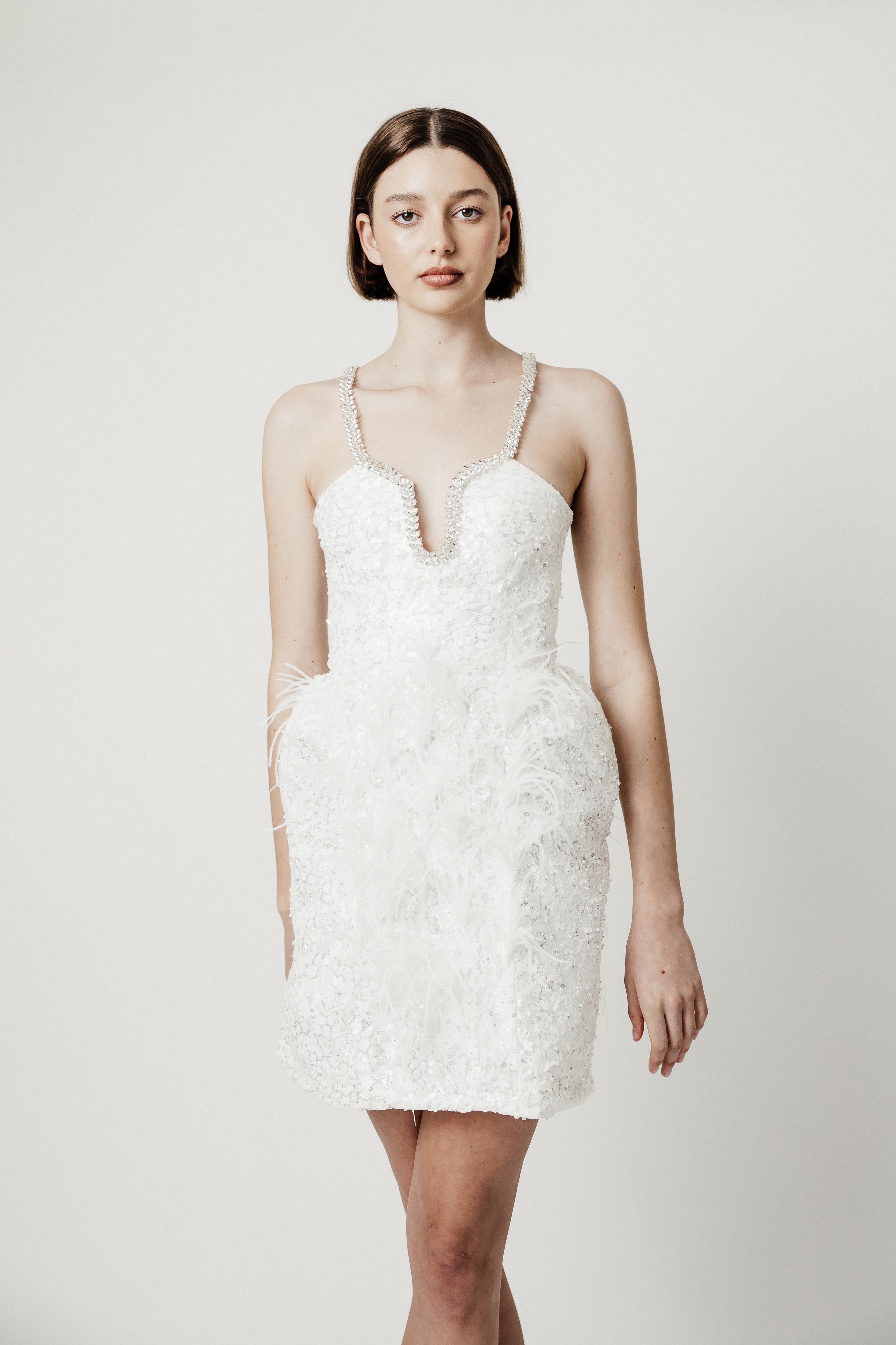 WHITE OSTRICH LACE MINI