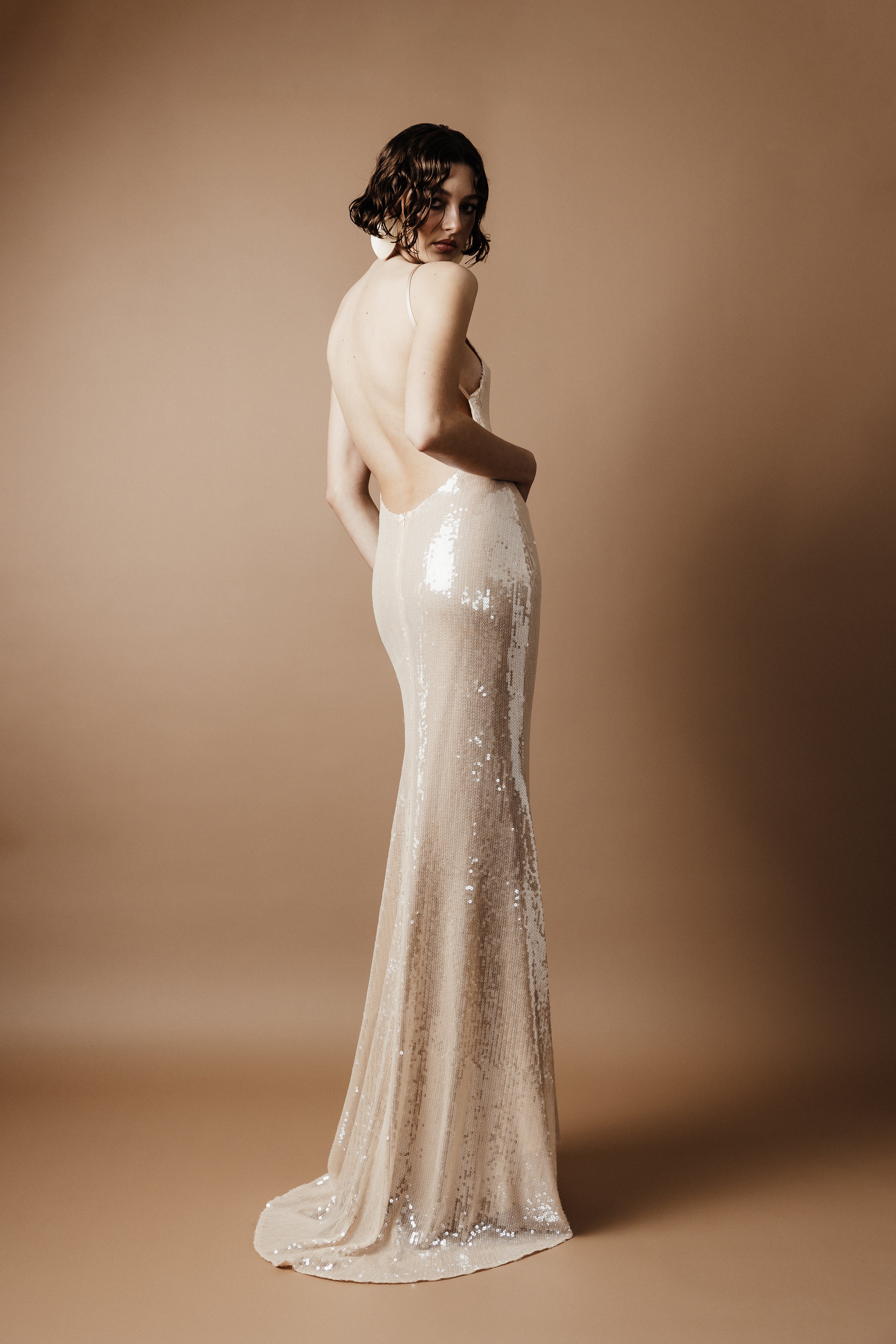 NUDE SEQUIN SLIP DRESS