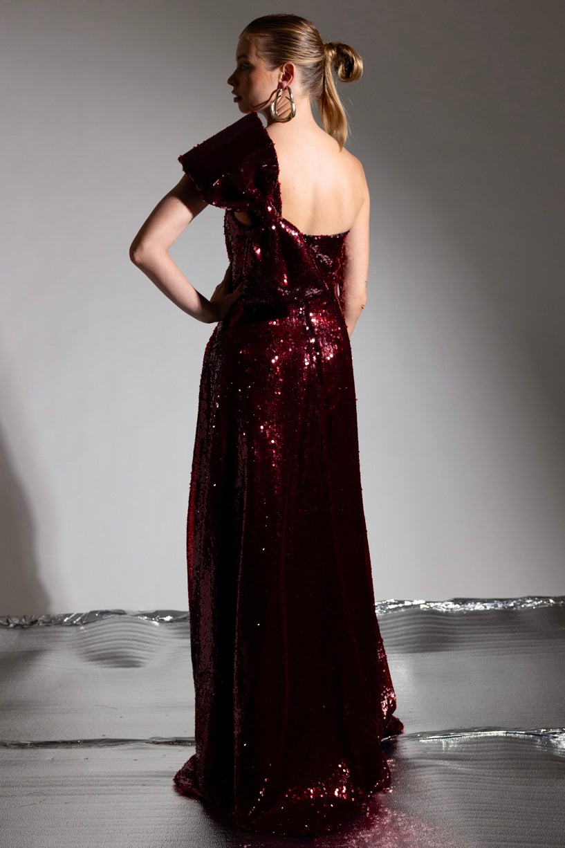 RUBY SEQUIN DRAP  GOWN