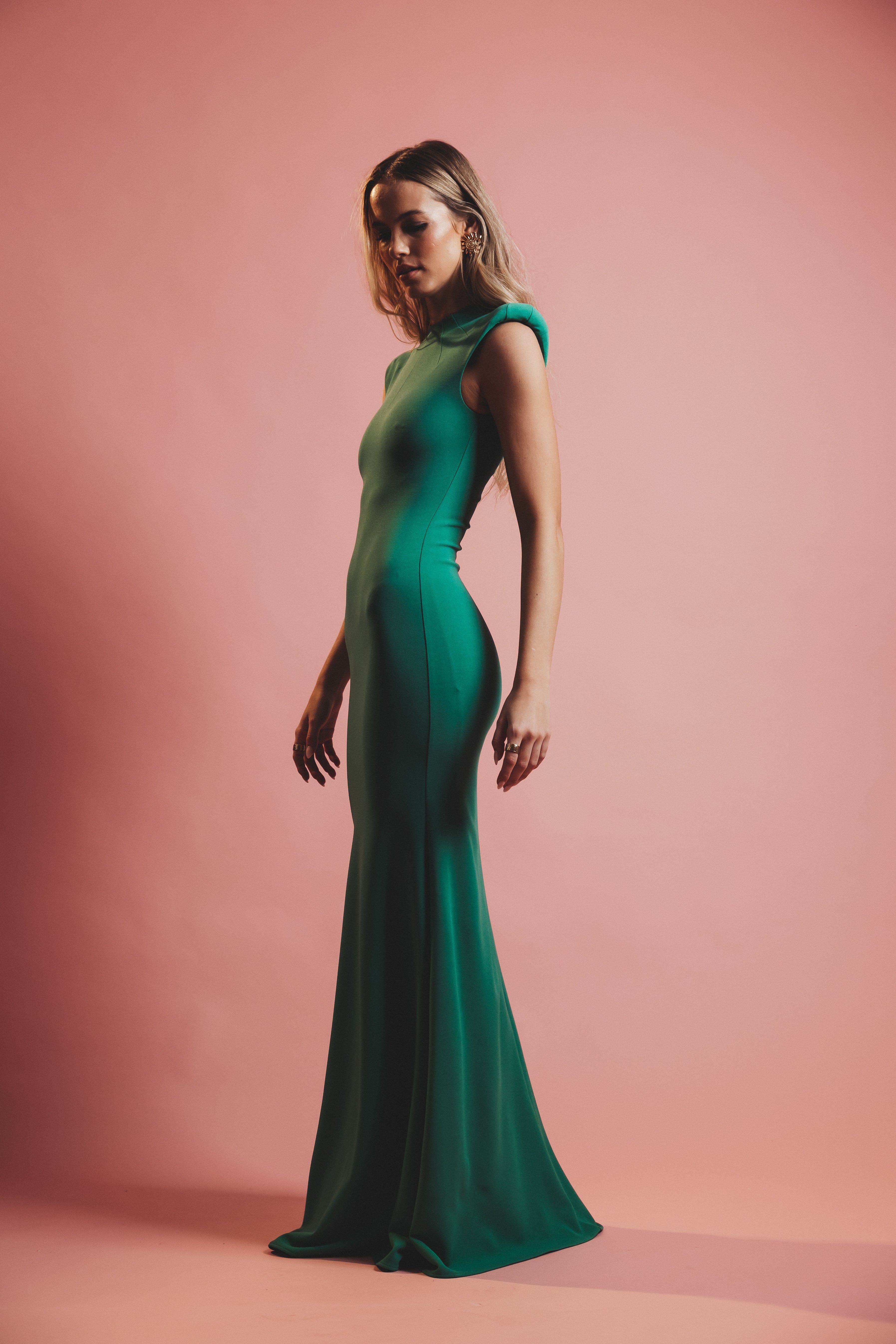 CREPE CAP SLEEVE  DRESS GREEN