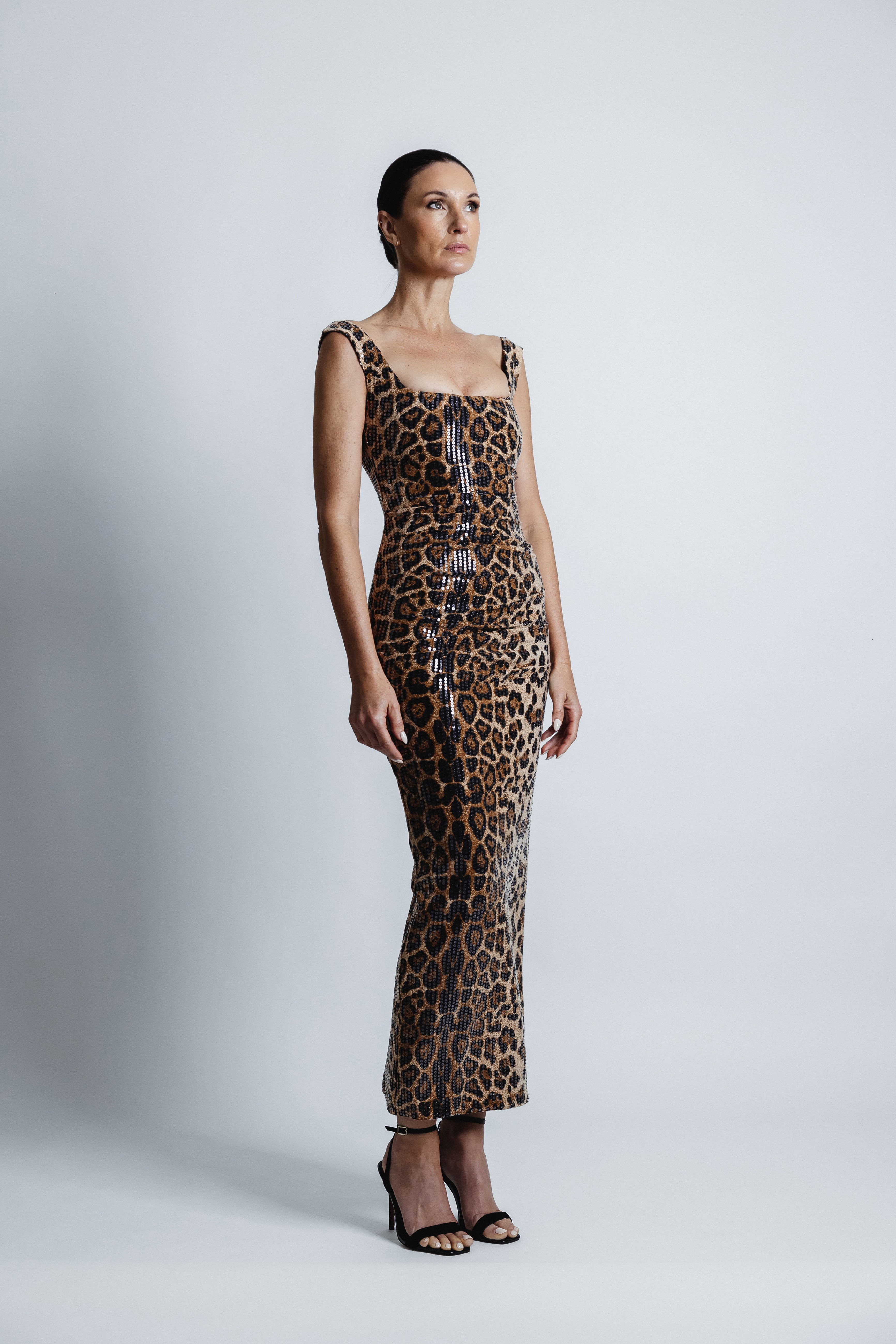 LEO SQUARE NECK SEQUIN DRESS