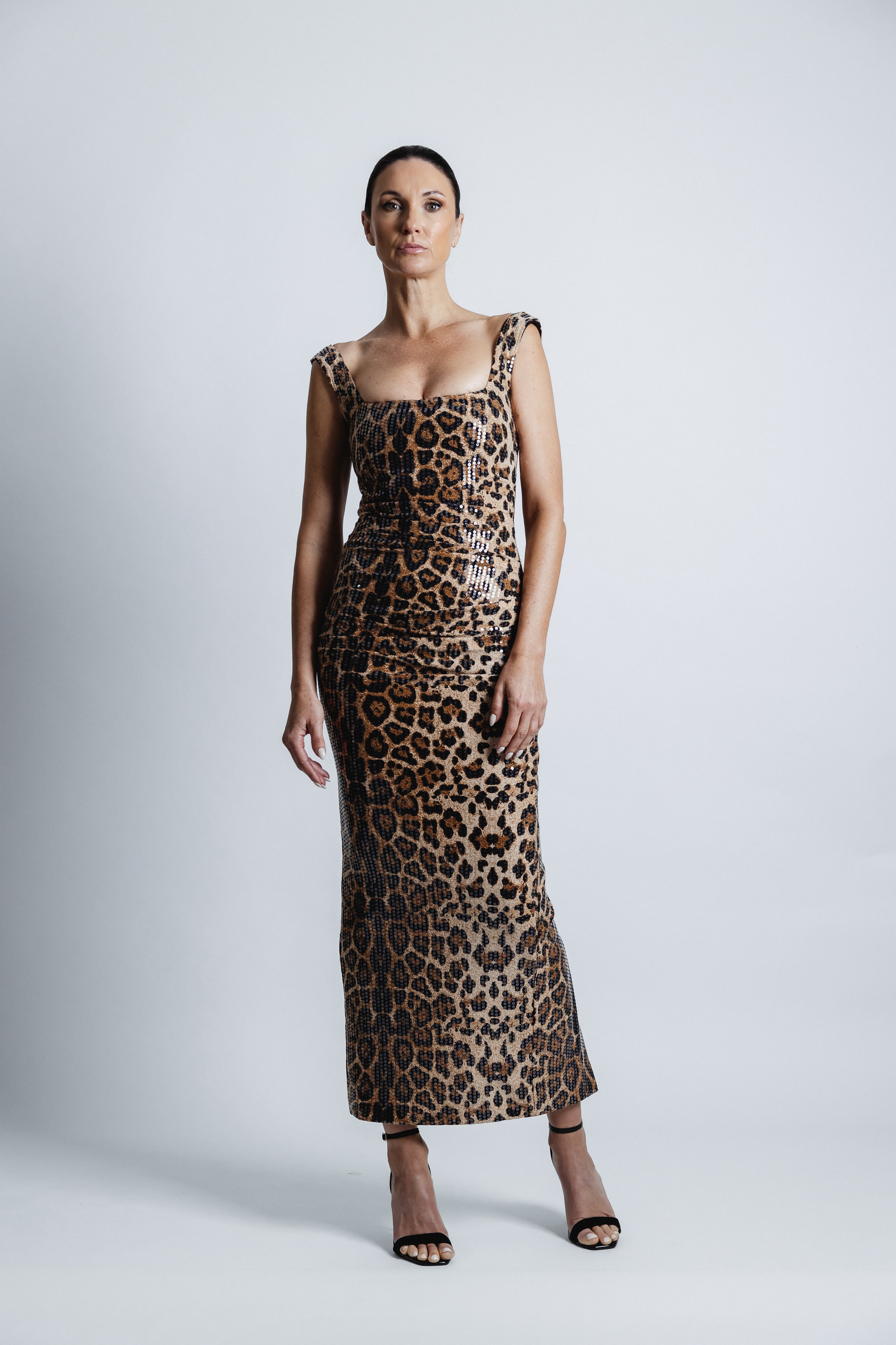 LEO SQUARE NECK SEQUIN DRESS