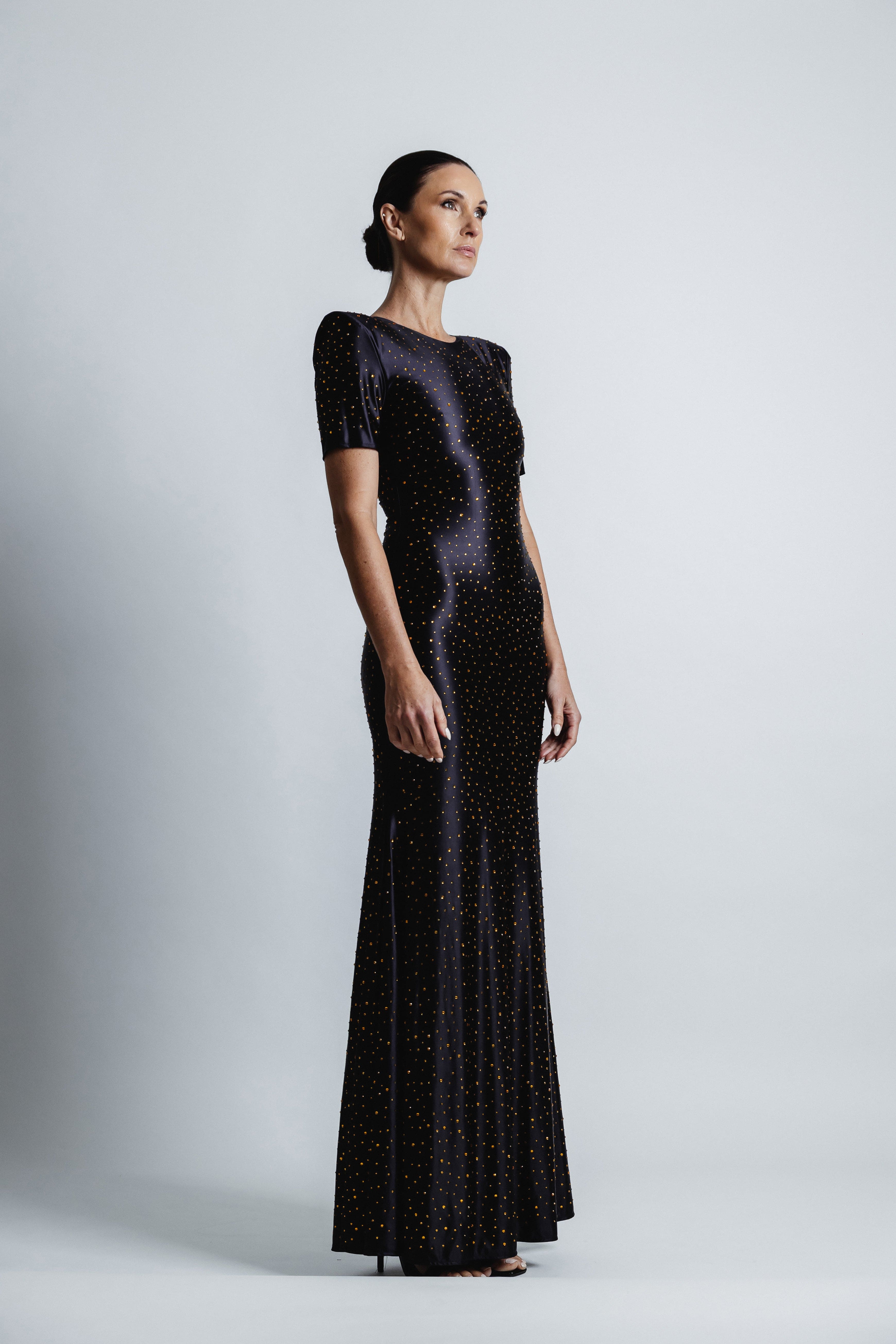 SATIN JERSEY STUDDED DRESS