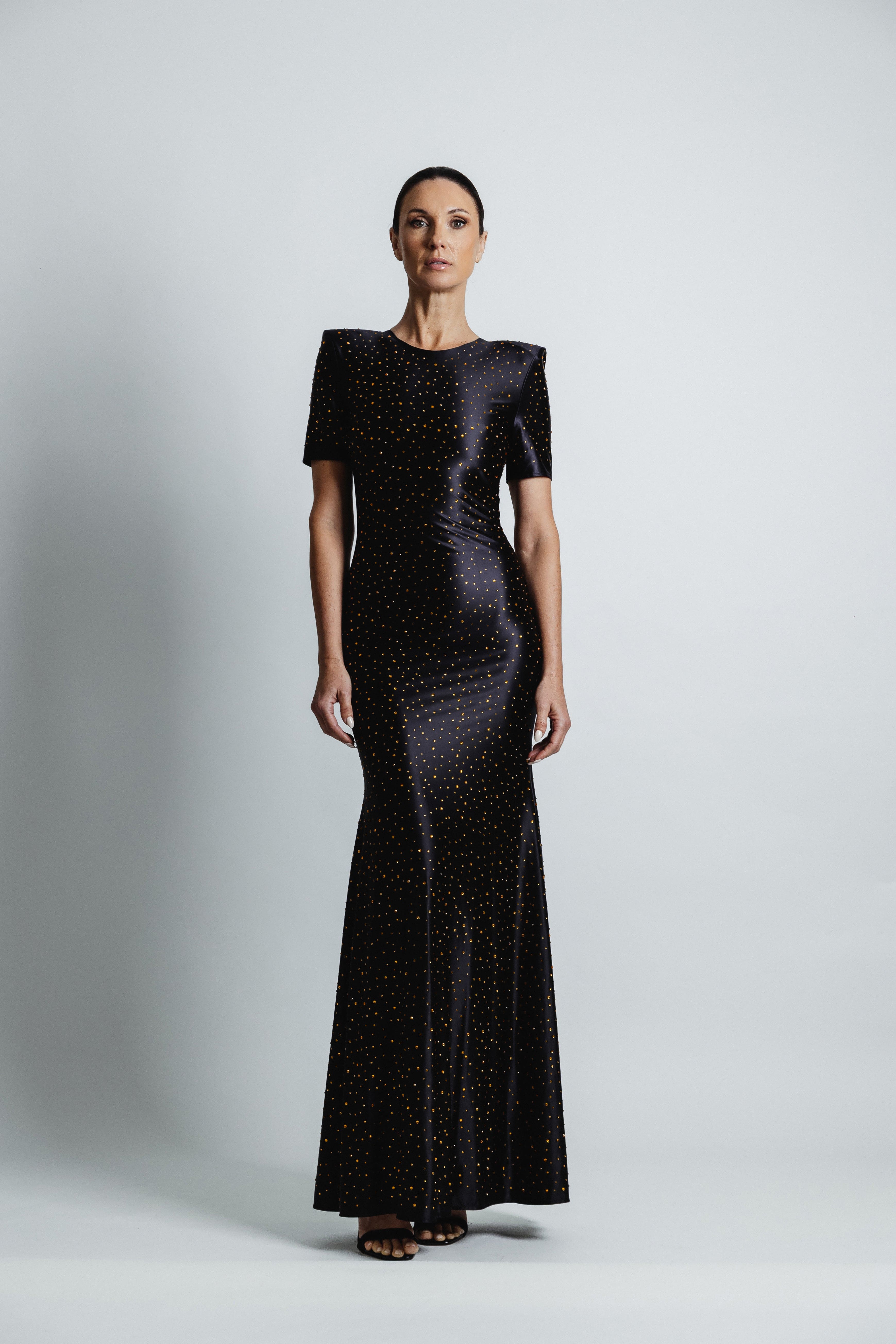 SATIN JERSEY STUDDED DRESS