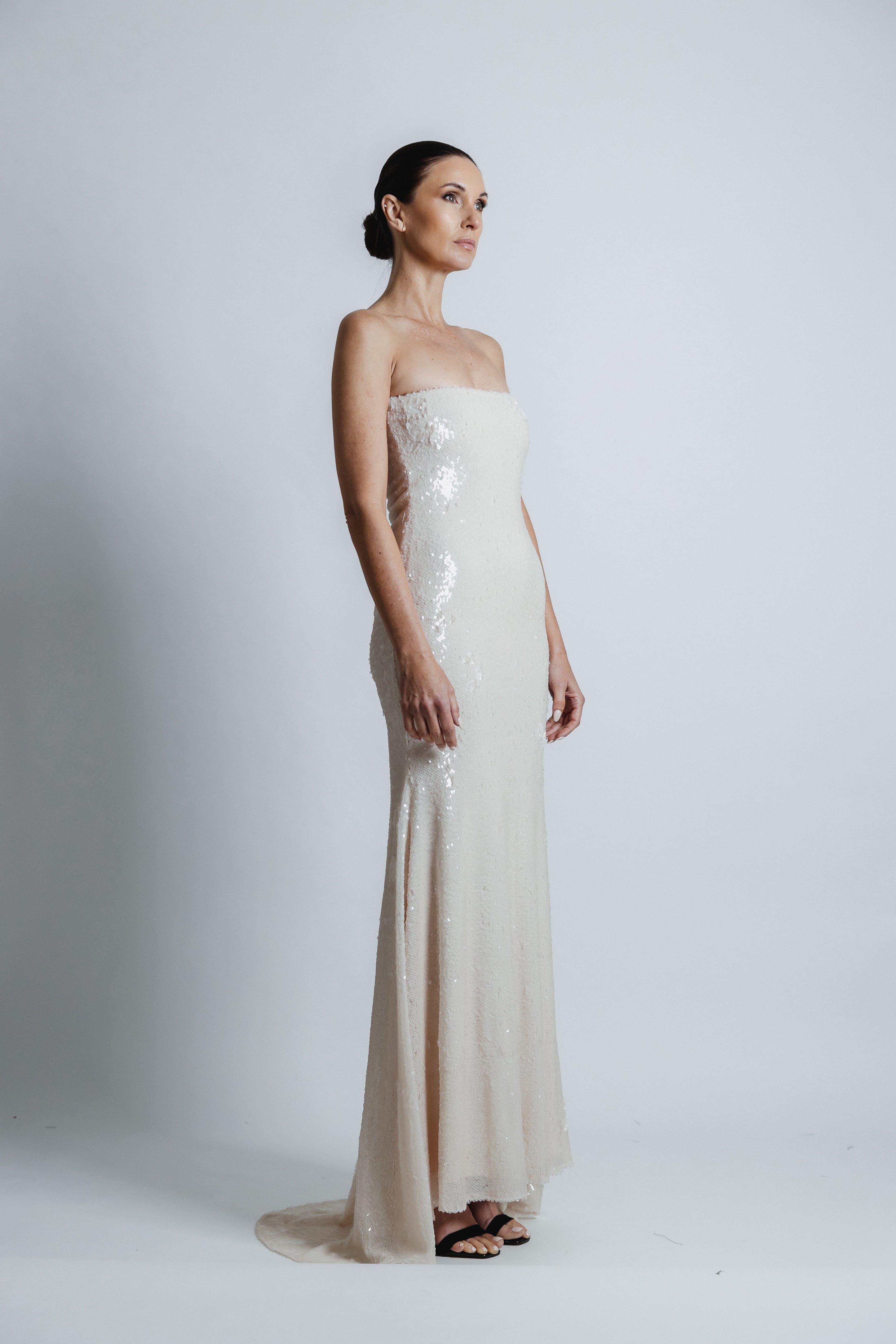 SEQUIN STRAPLESS GOWN