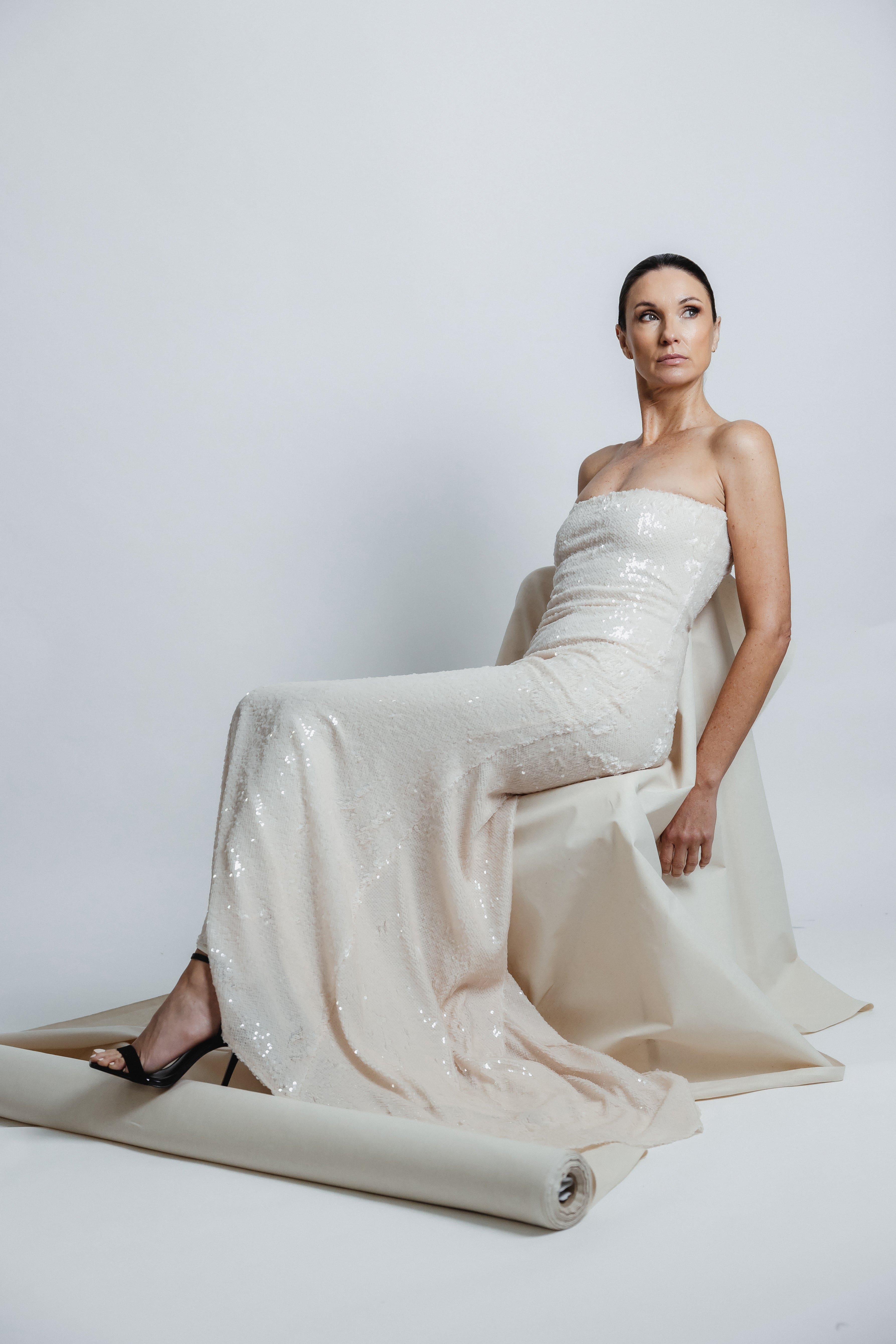 SEQUIN STRAPLESS GOWN