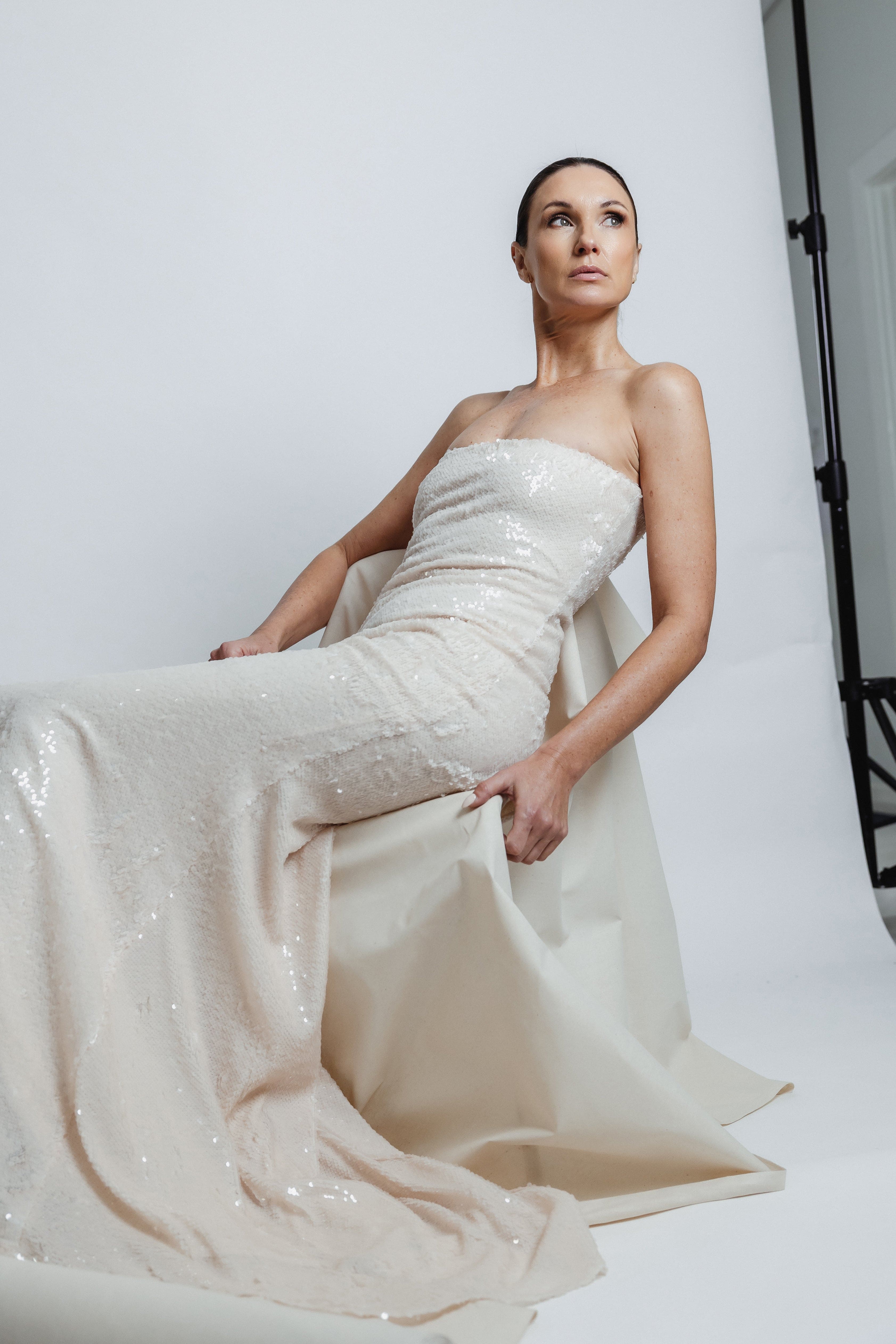 SEQUIN STRAPLESS GOWN