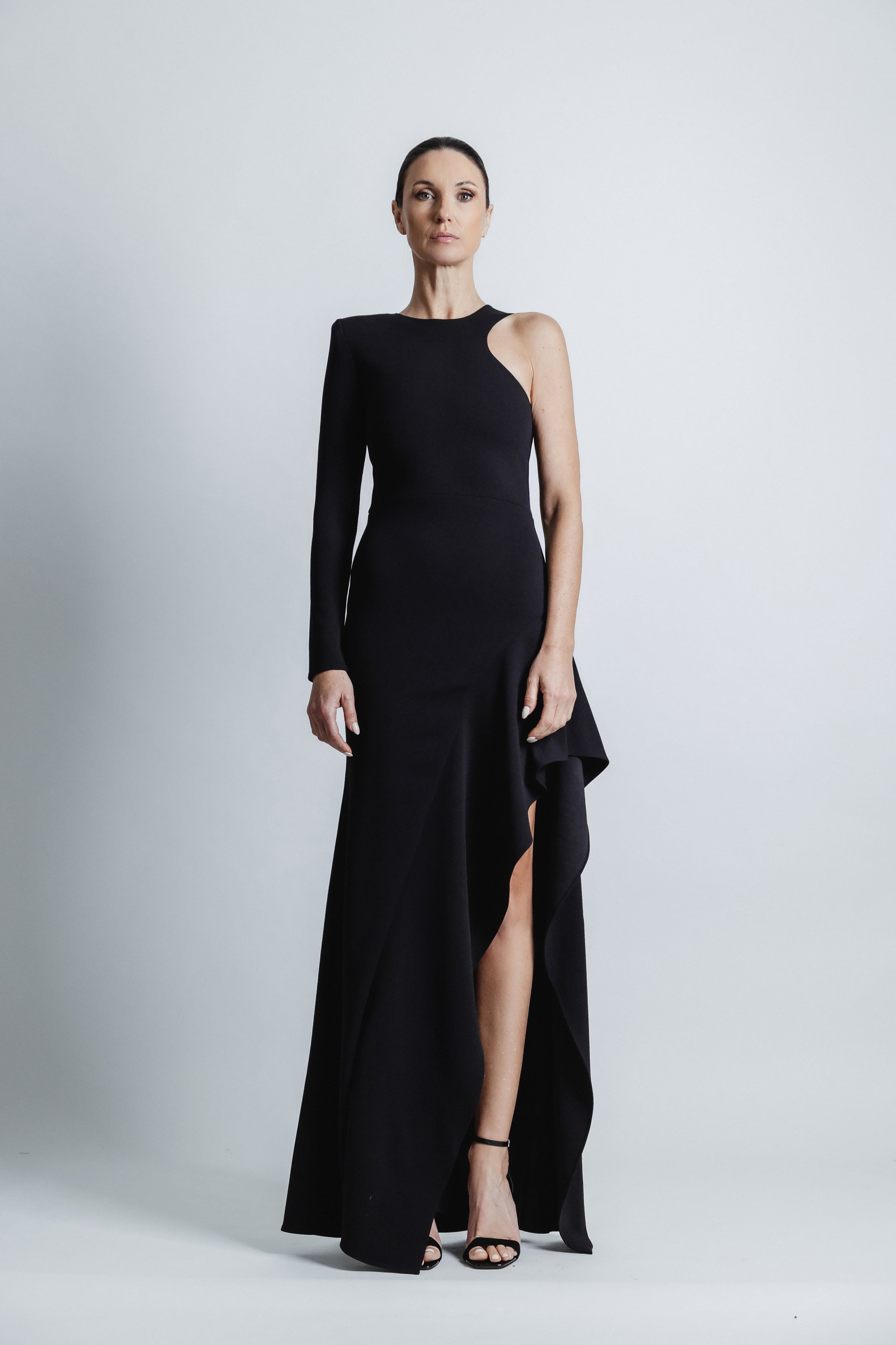 RACER FLOUNCE CREPE DRESS
