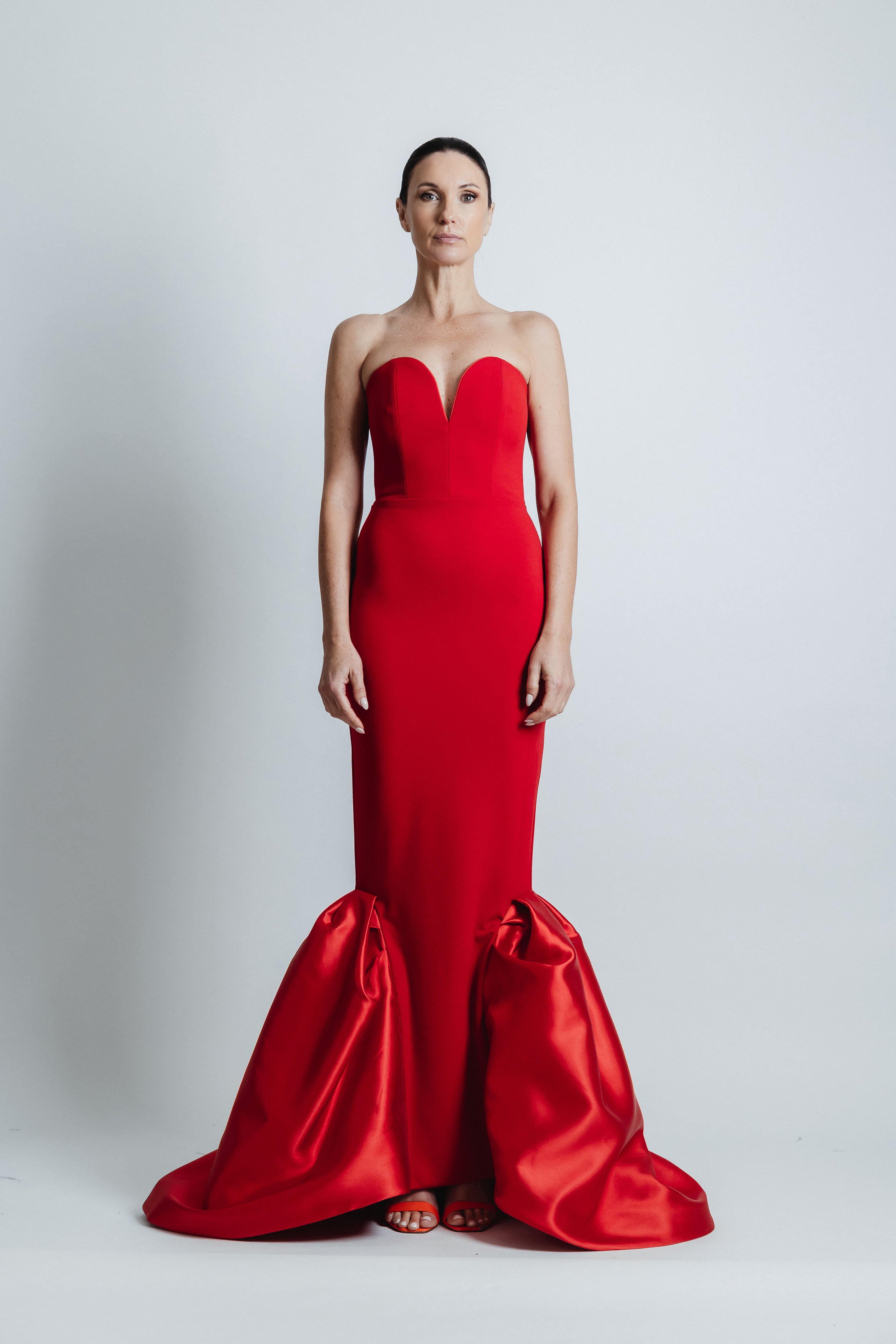 RED STRAPLESS MERMAID GOWN