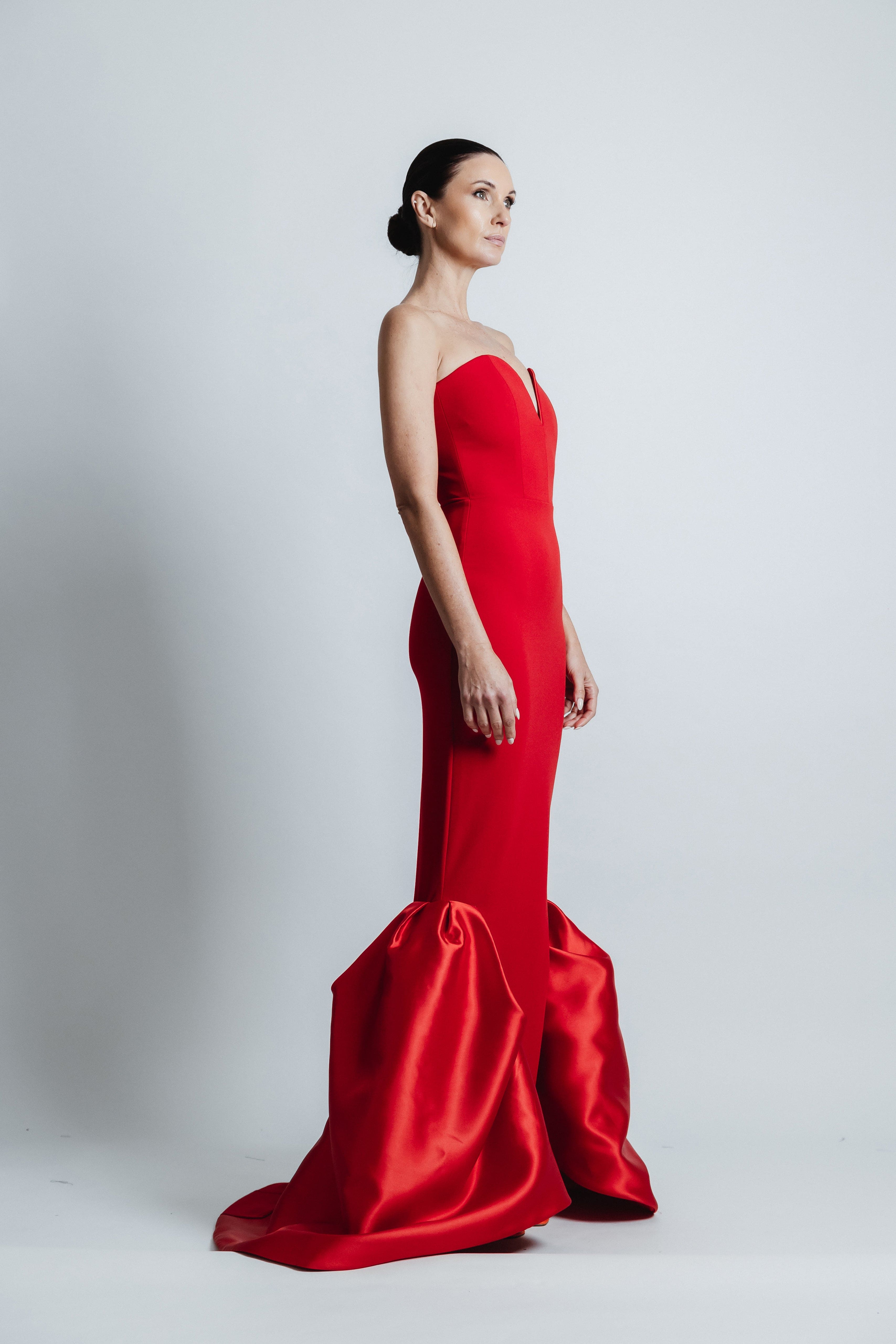 RED STRAPLESS MERMAID GOWN