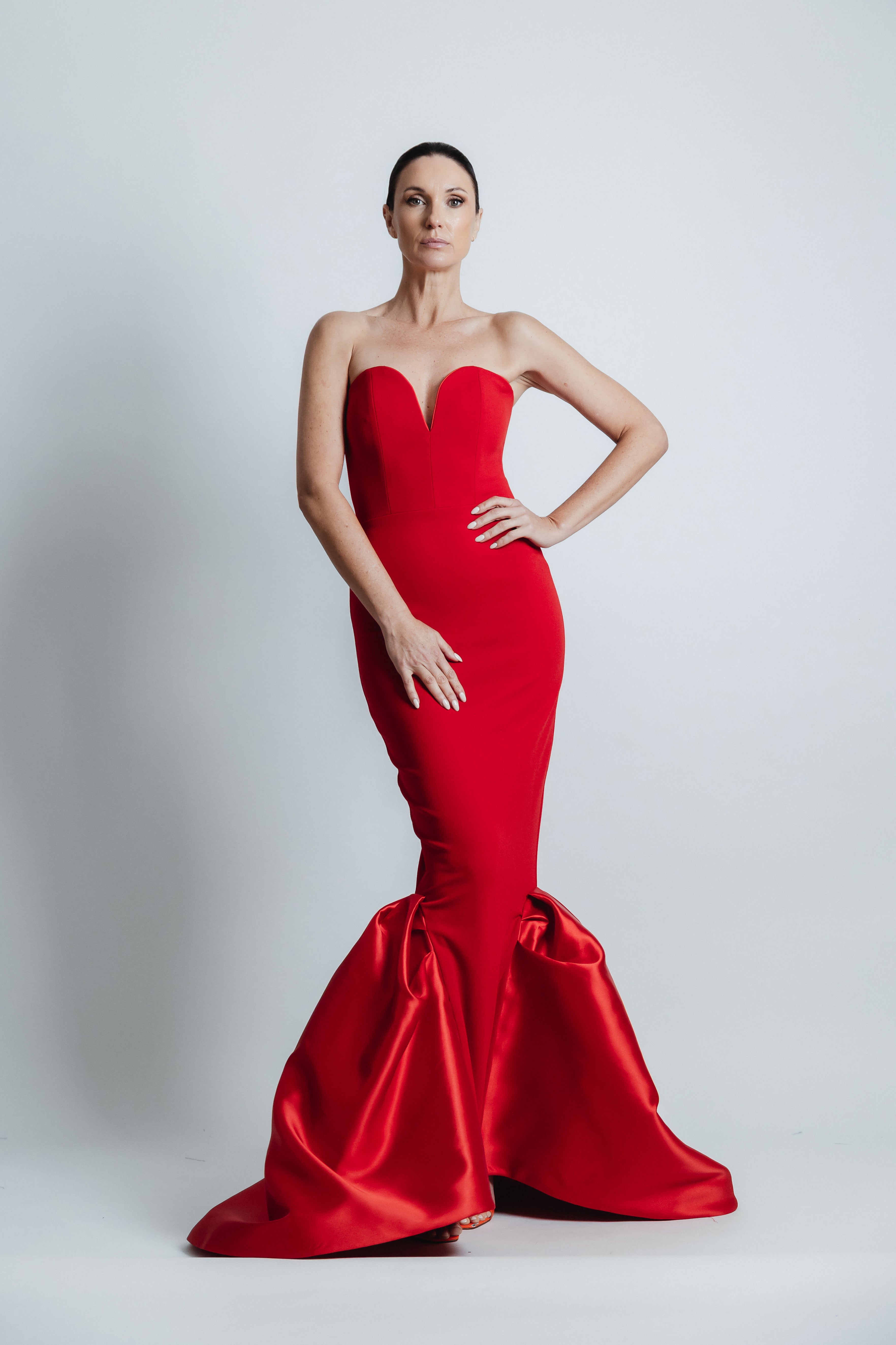 RED STRAPLESS MERMAID GOWN