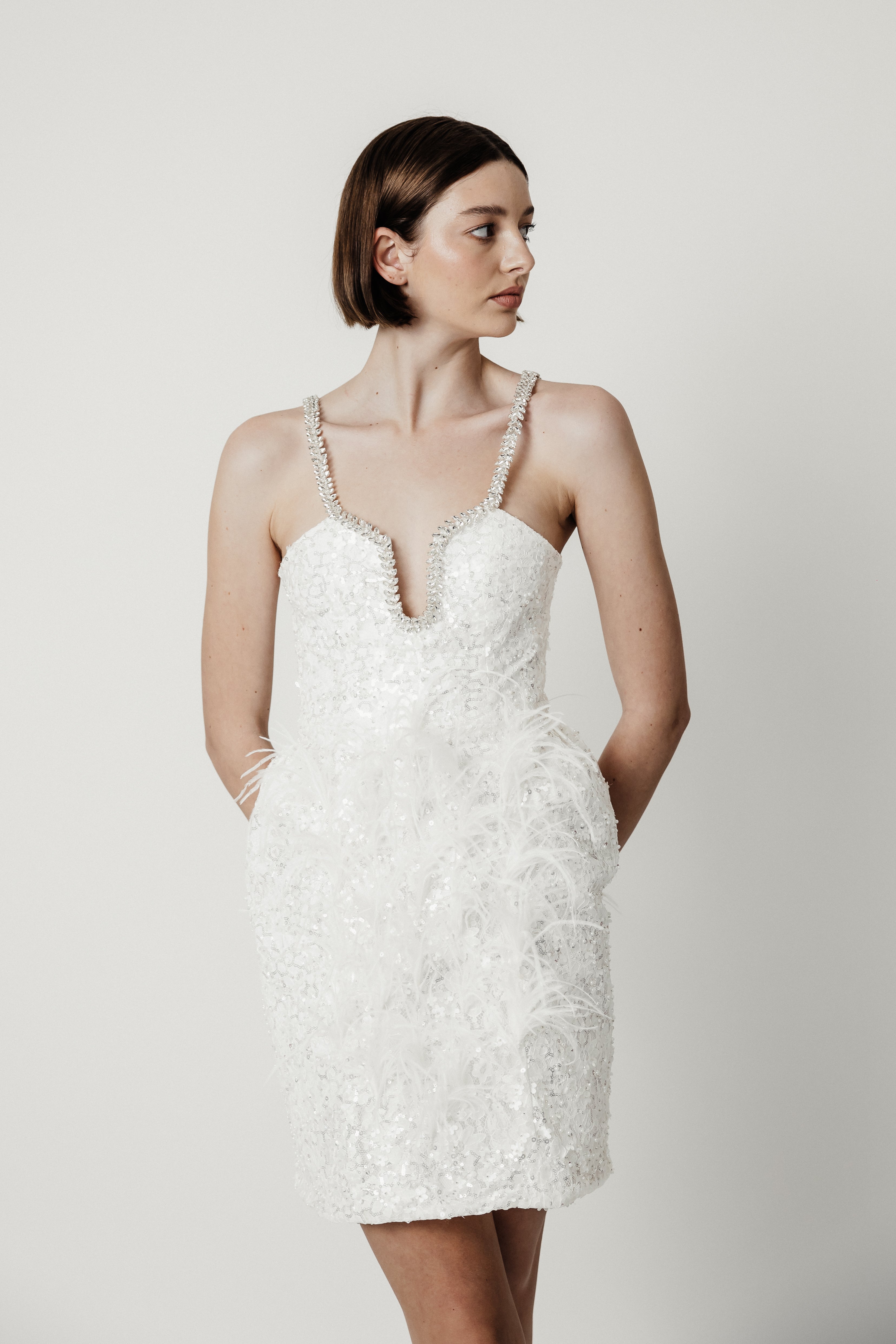 WHITE OSTRICH LACE MINI