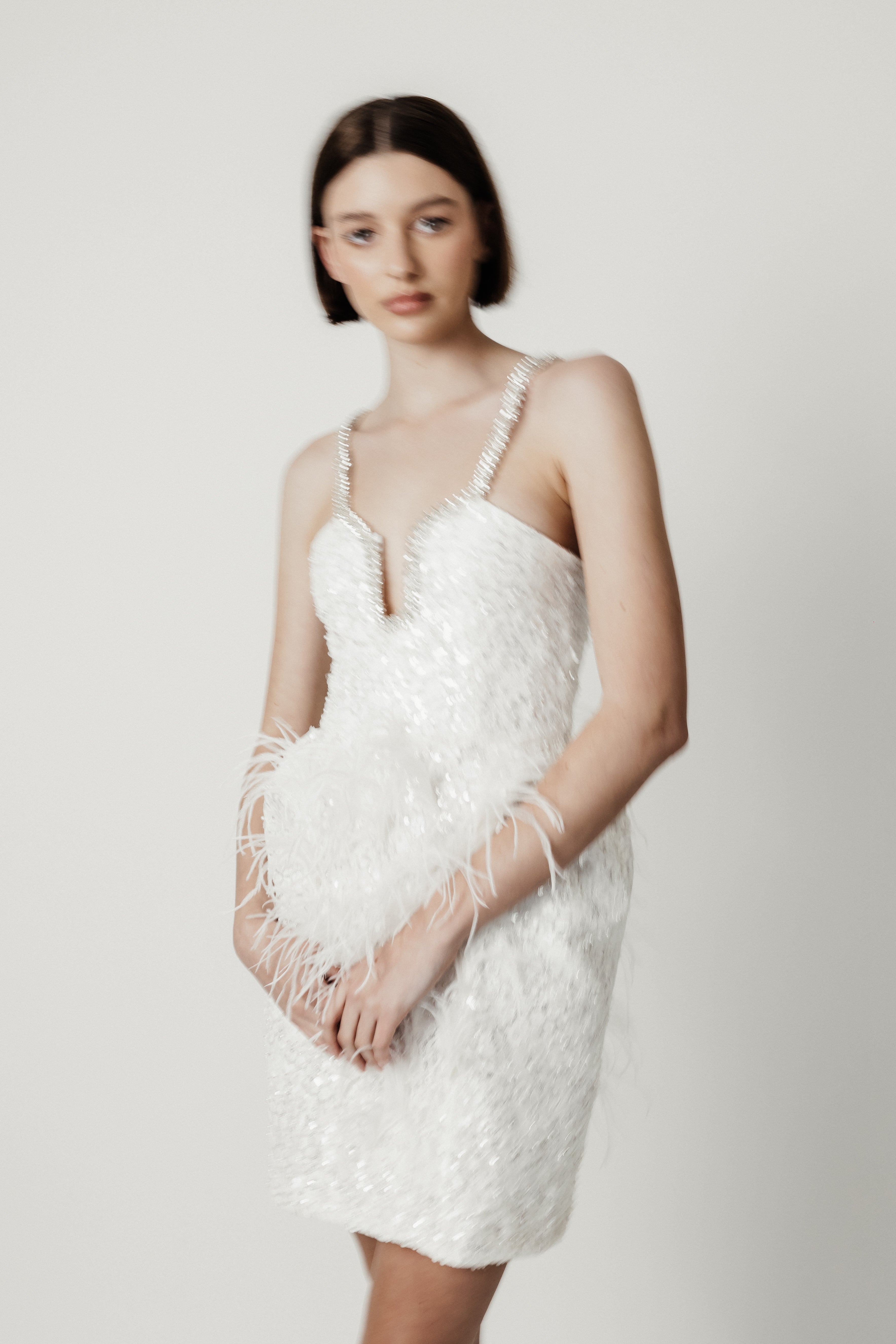 WHITE OSTRICH LACE MINI