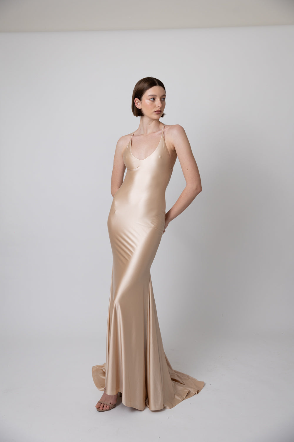 NUDE SATIN JERSEY  SLIP GOWN