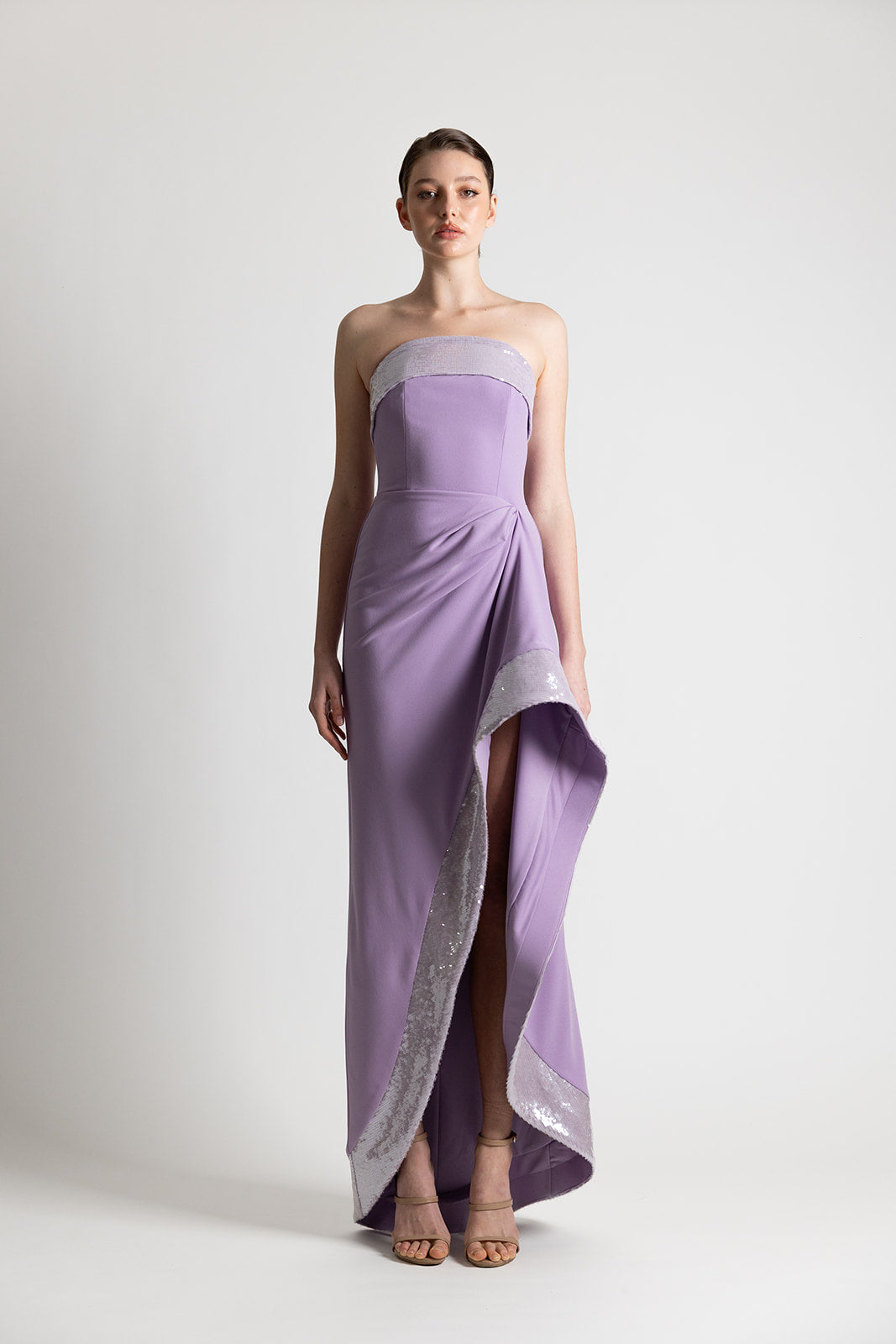 STRAPLESS ASY SEQUIN DRESS LILAC