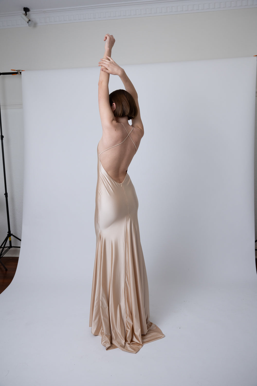 NUDE SATIN JERSEY  SLIP GOWN