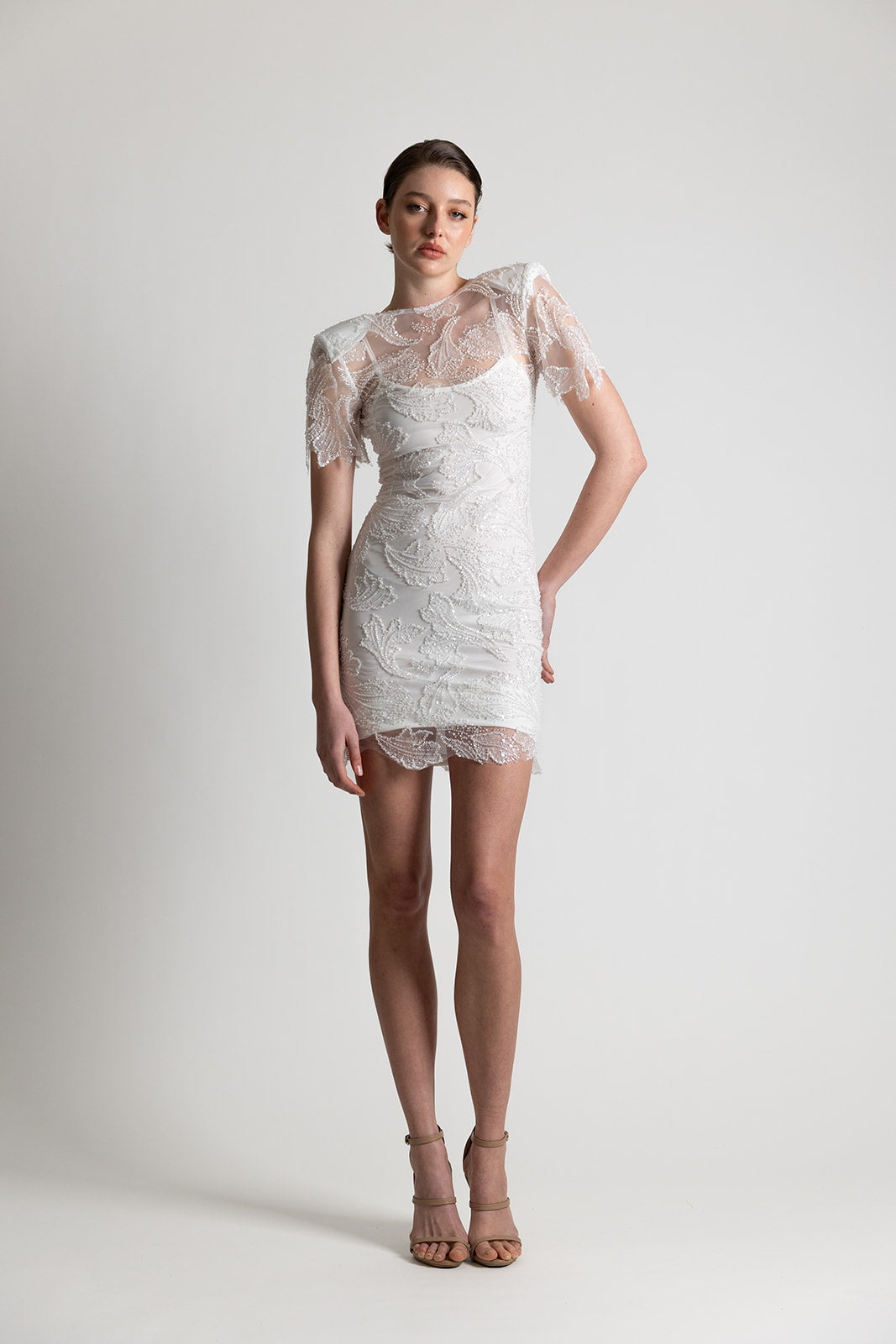 BEADED LACE MINI DRESS