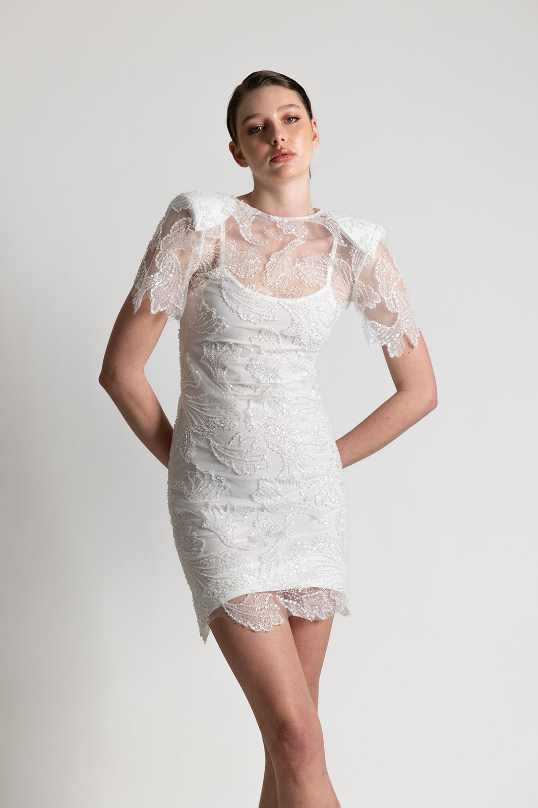 BEADED LACE MINI DRESS