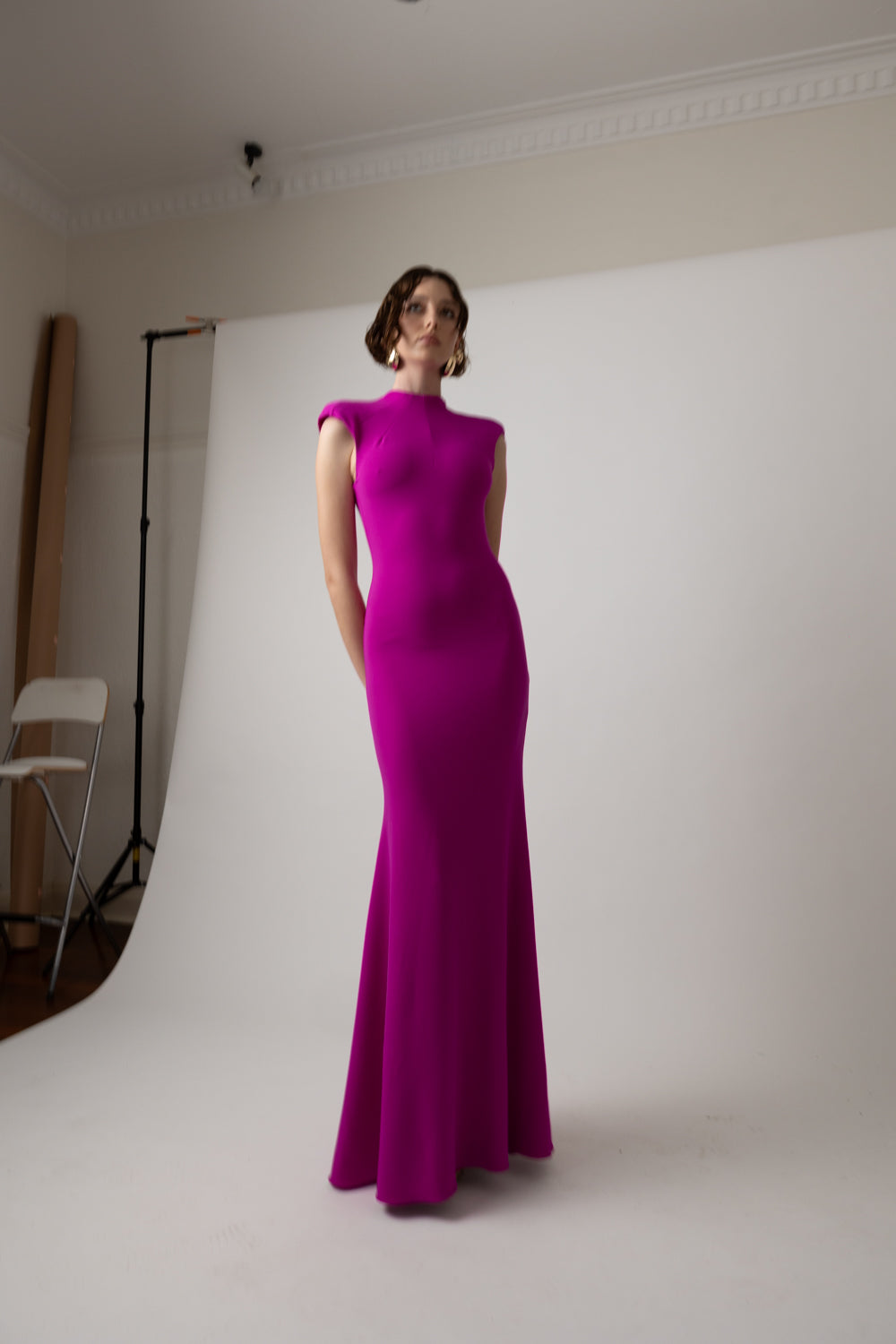 MAGENTA CREPE CAP SLEEVE  DRESS