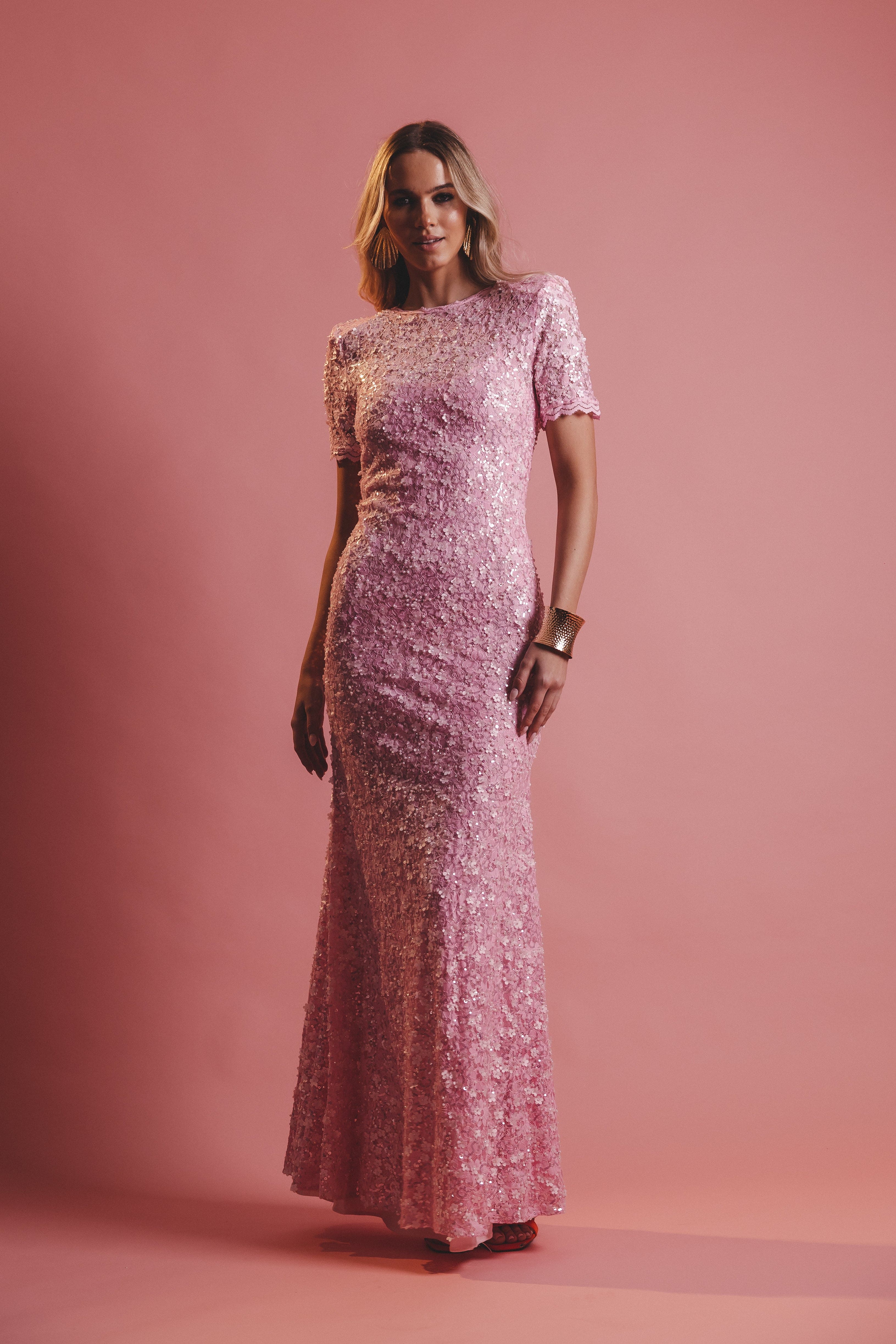 PINK LACE CAP SLEEVE DRESS