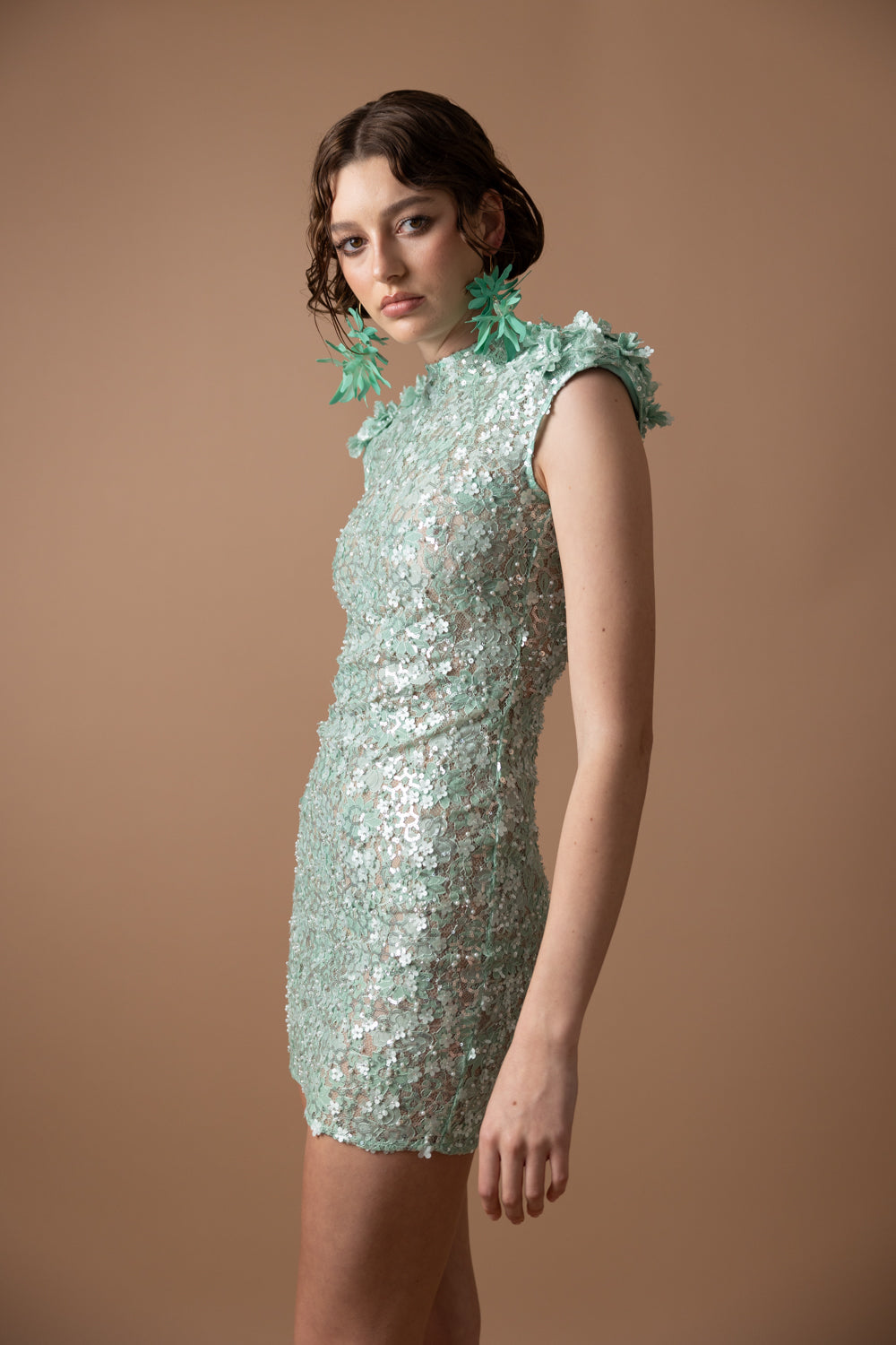 MINT LACE CAP SLEEVE MINI DRESS