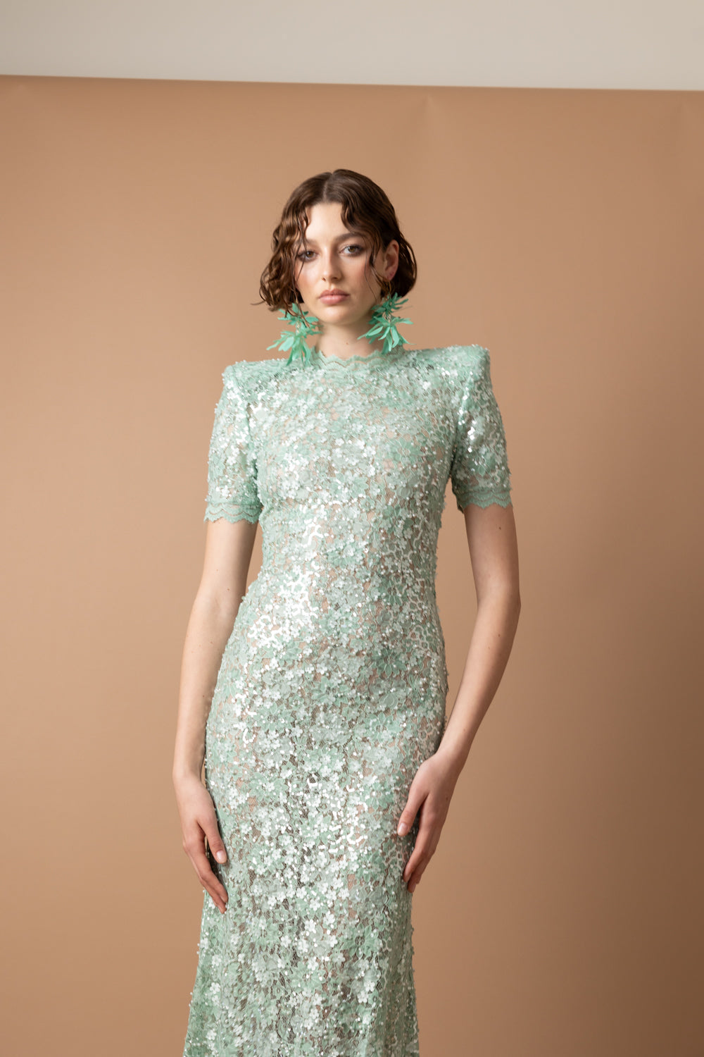 MINT LACE CAP SLEEVE DRESS