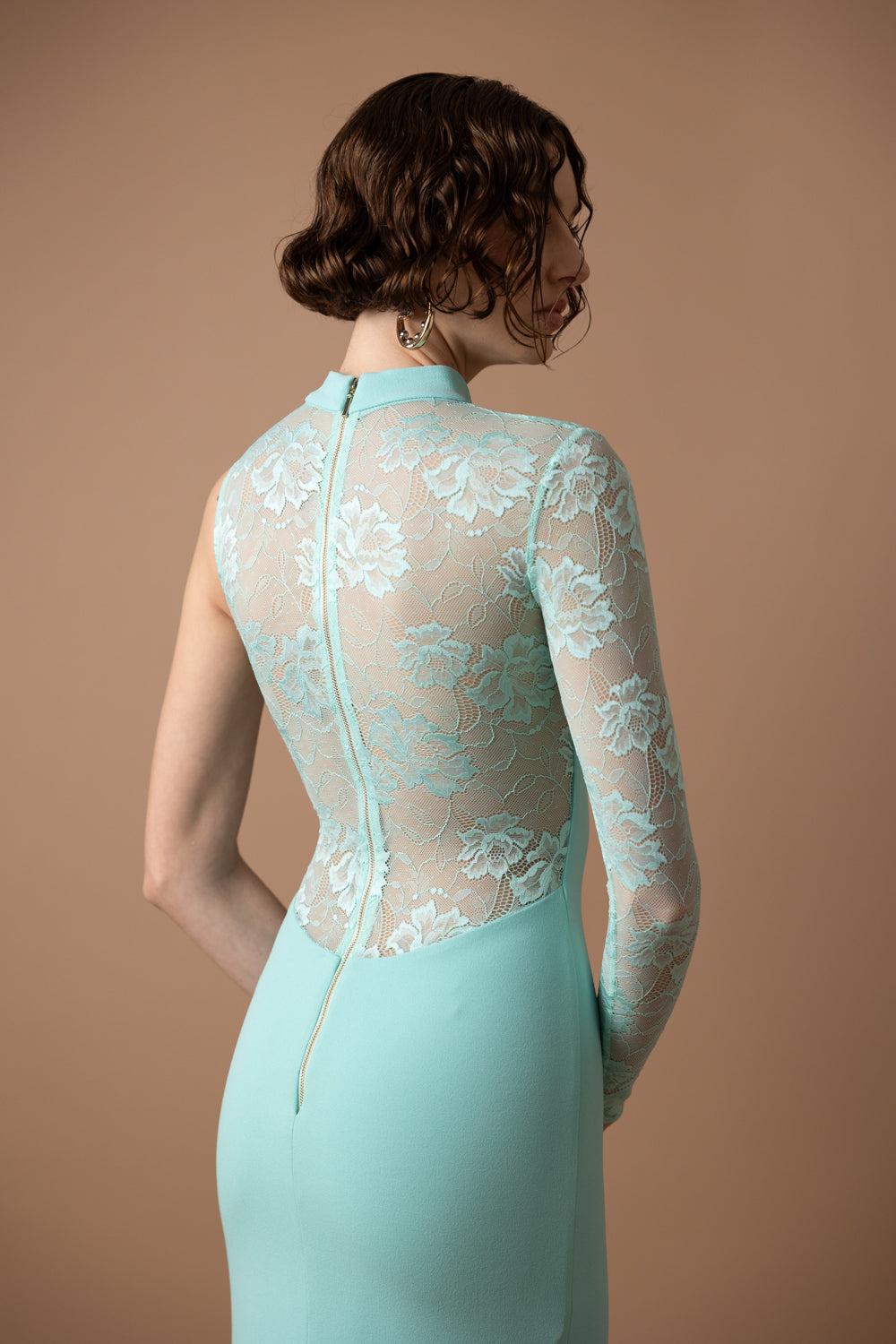 RACER LACE CREPE DRESS CYAN