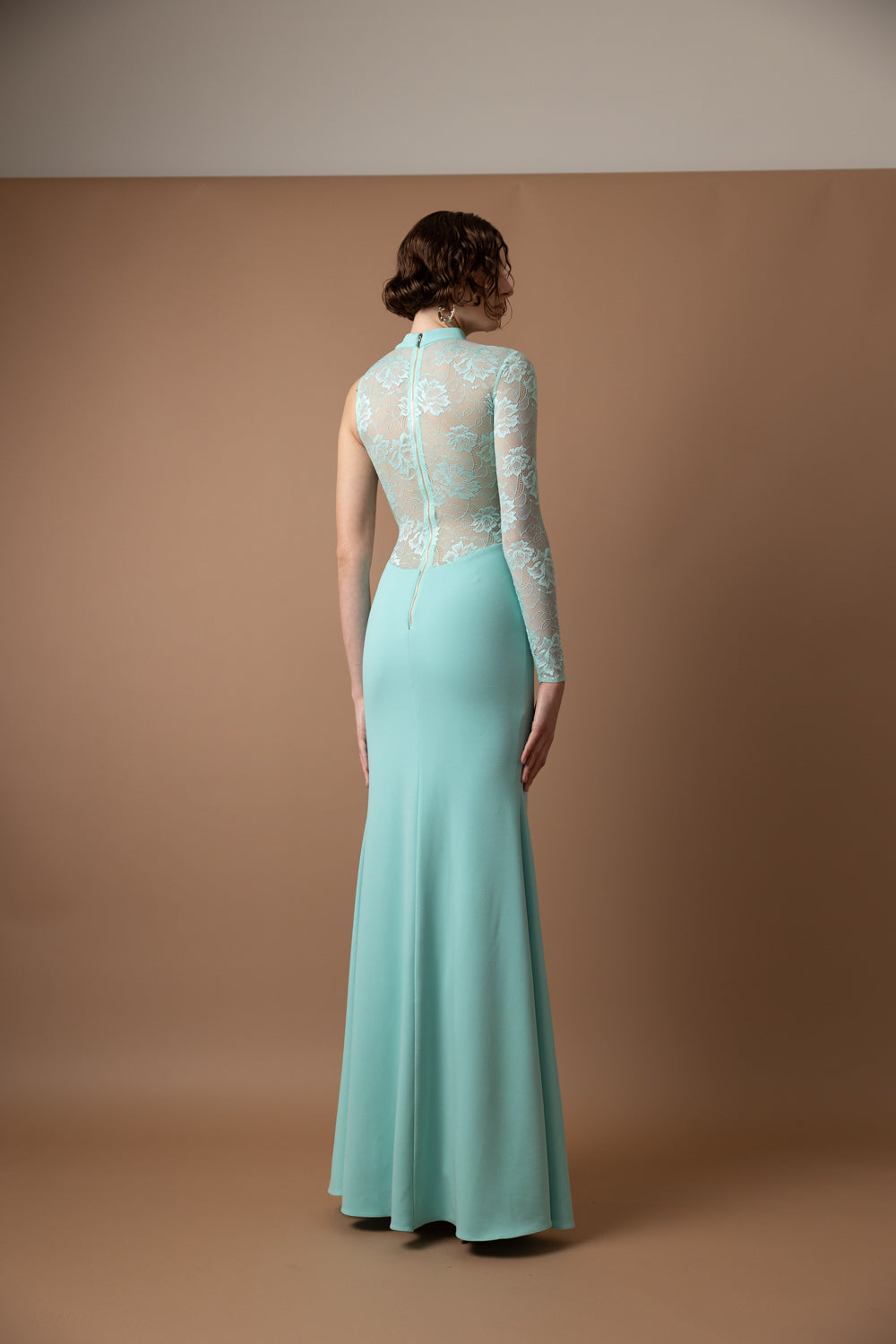 RACER LACE CREPE DRESS CYAN
