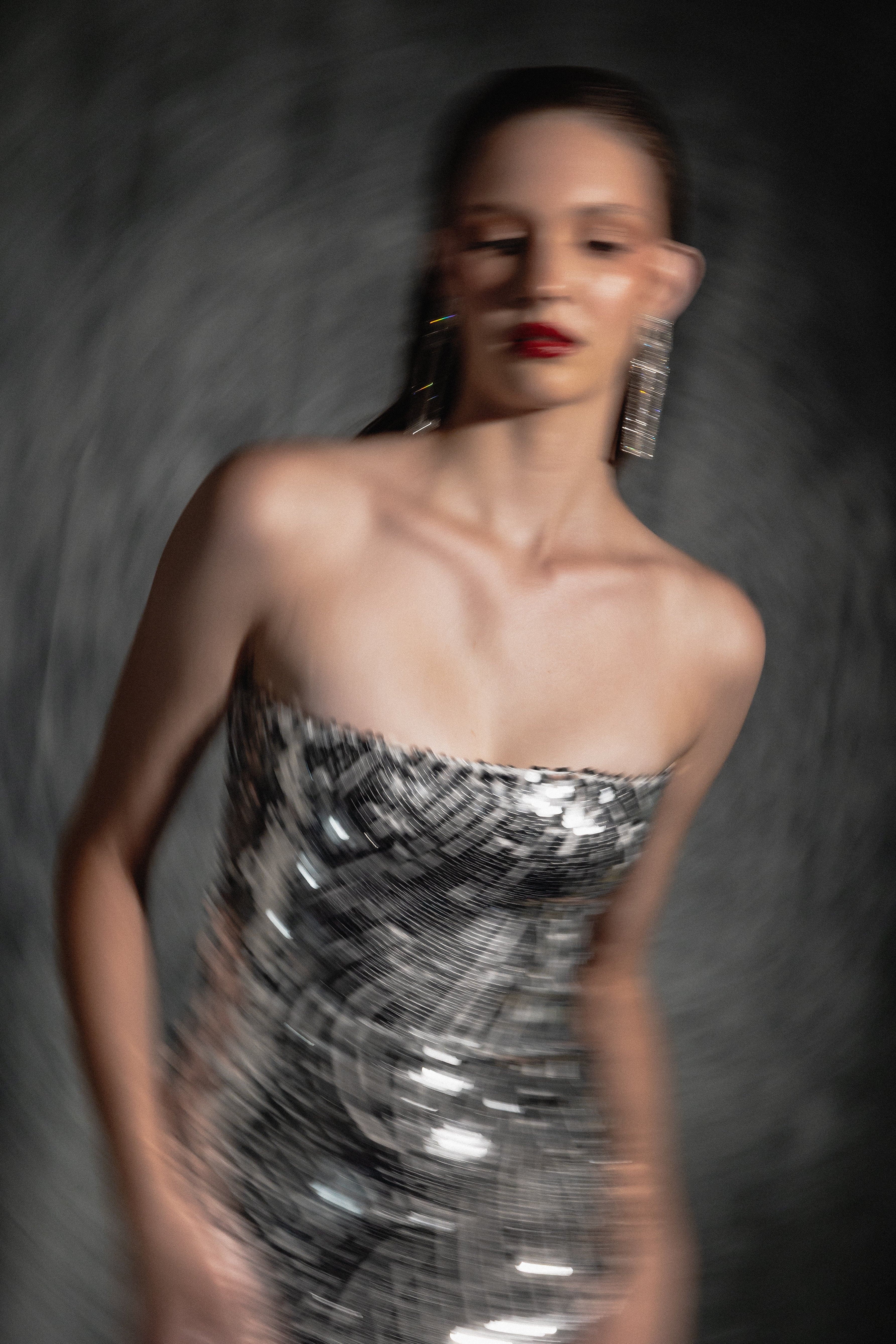SILVER SEQUIN STRAPLESS DRESS