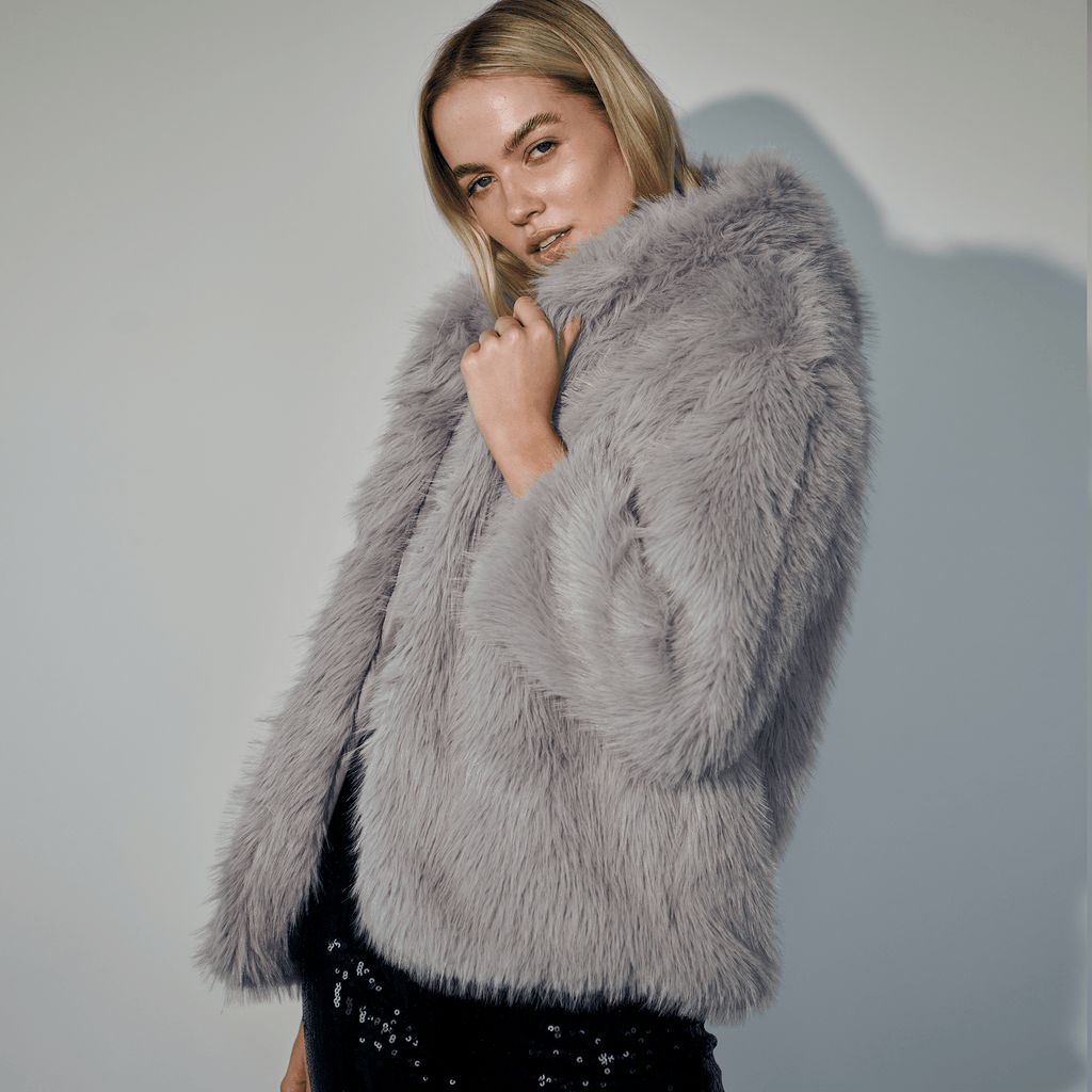 Grey fluffy 2025 jacket womens