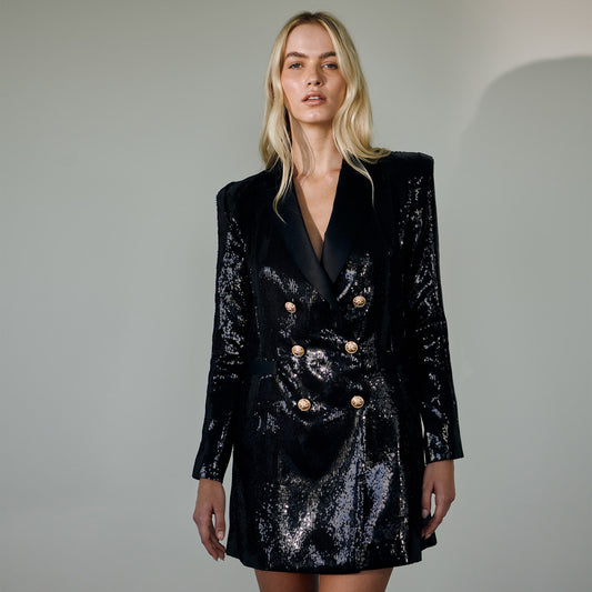Black Sequin Double Breasted Jacket Dress