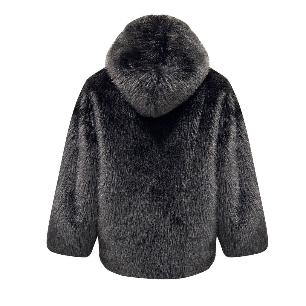 Black Faux Fur Hoody Jacket