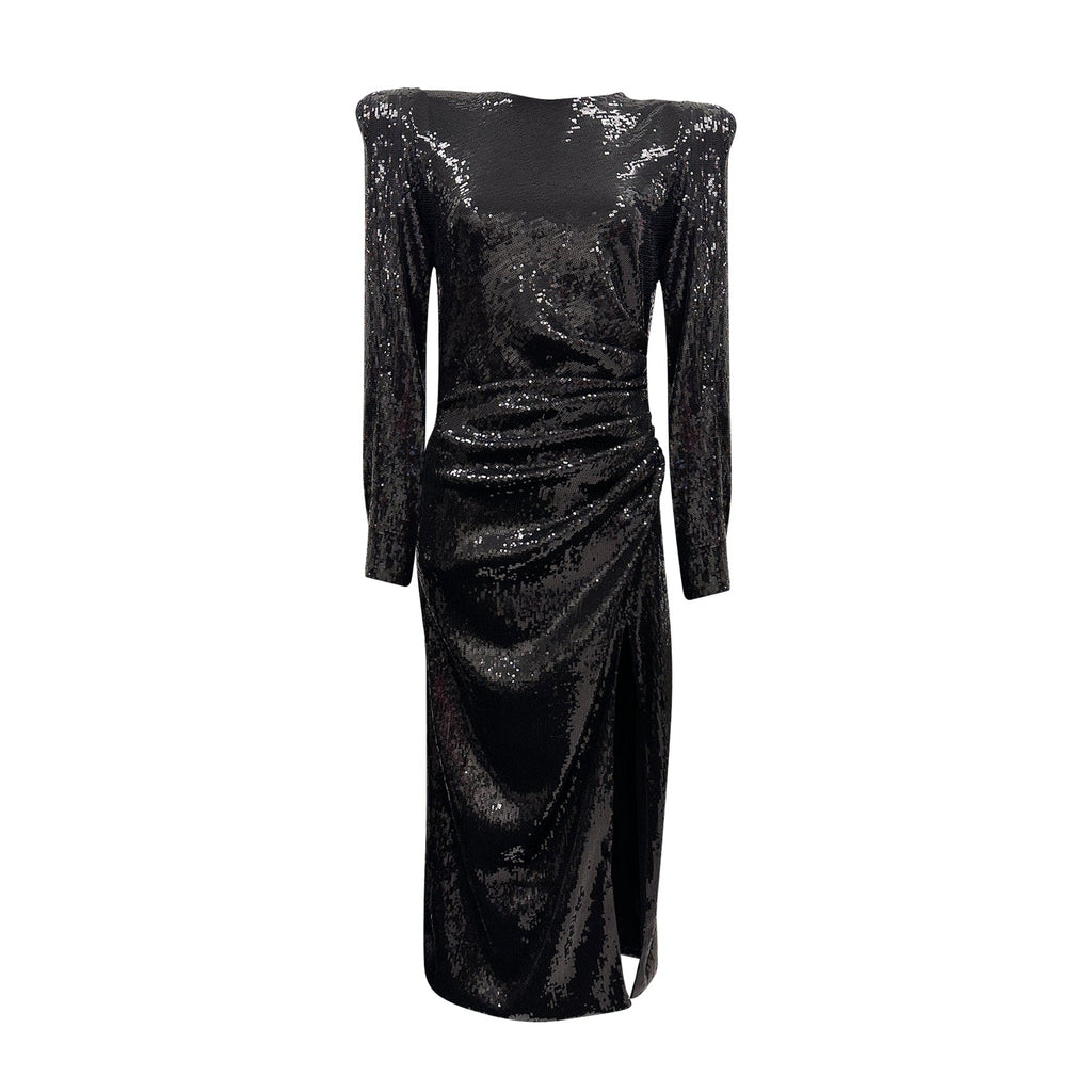 Black Sequin Emma Midi Dress