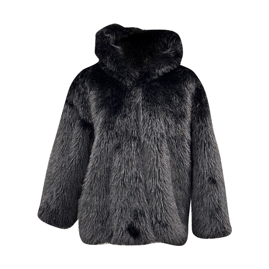 Black Faux Fur Hoody Jacket