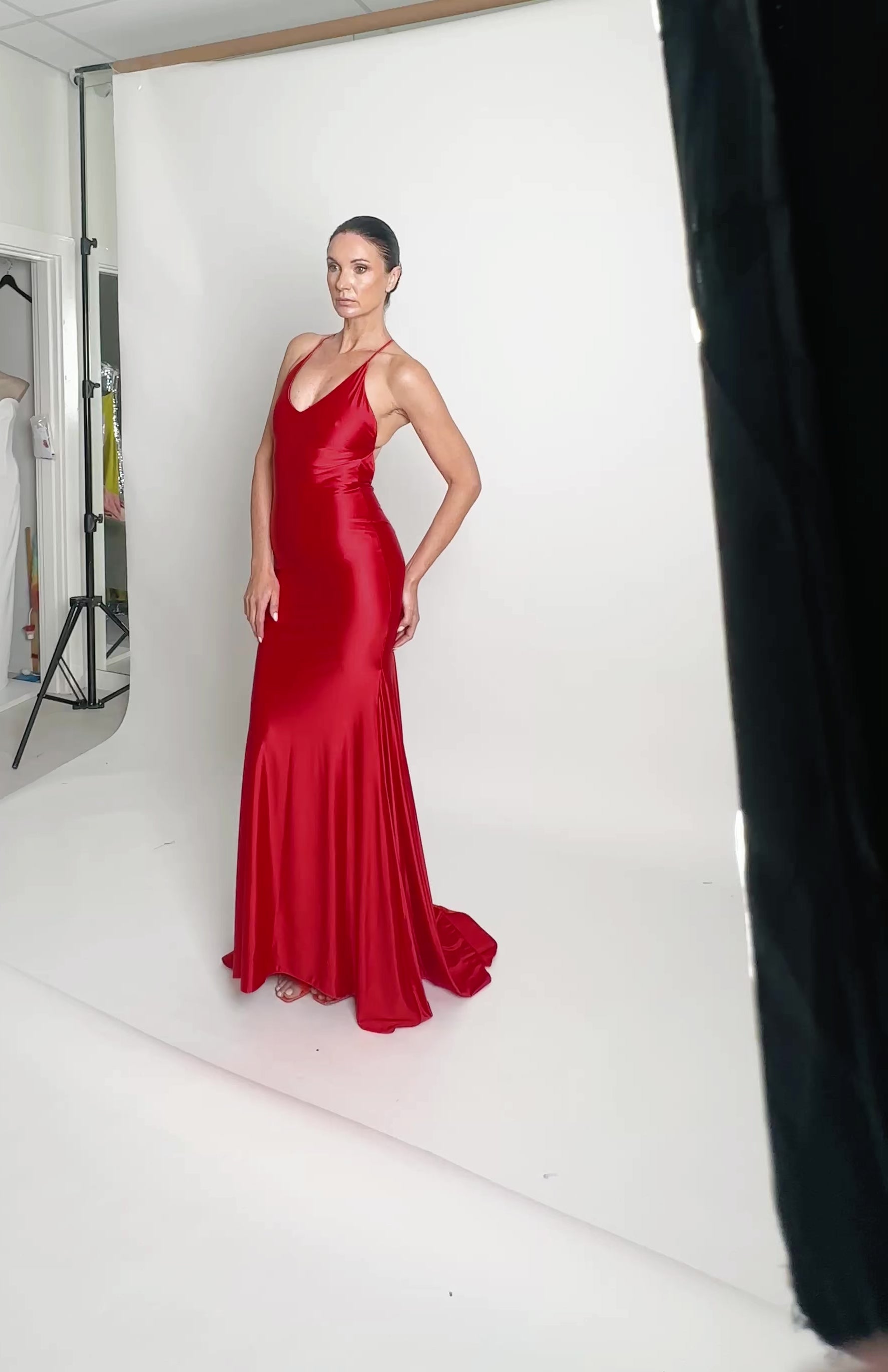 RED SATIN JERSEY SLIP GOWN
