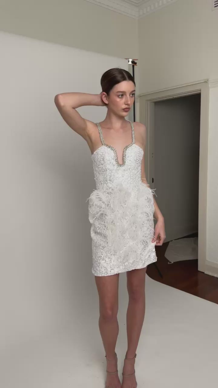 WHITE OSTRICH LACE MINI