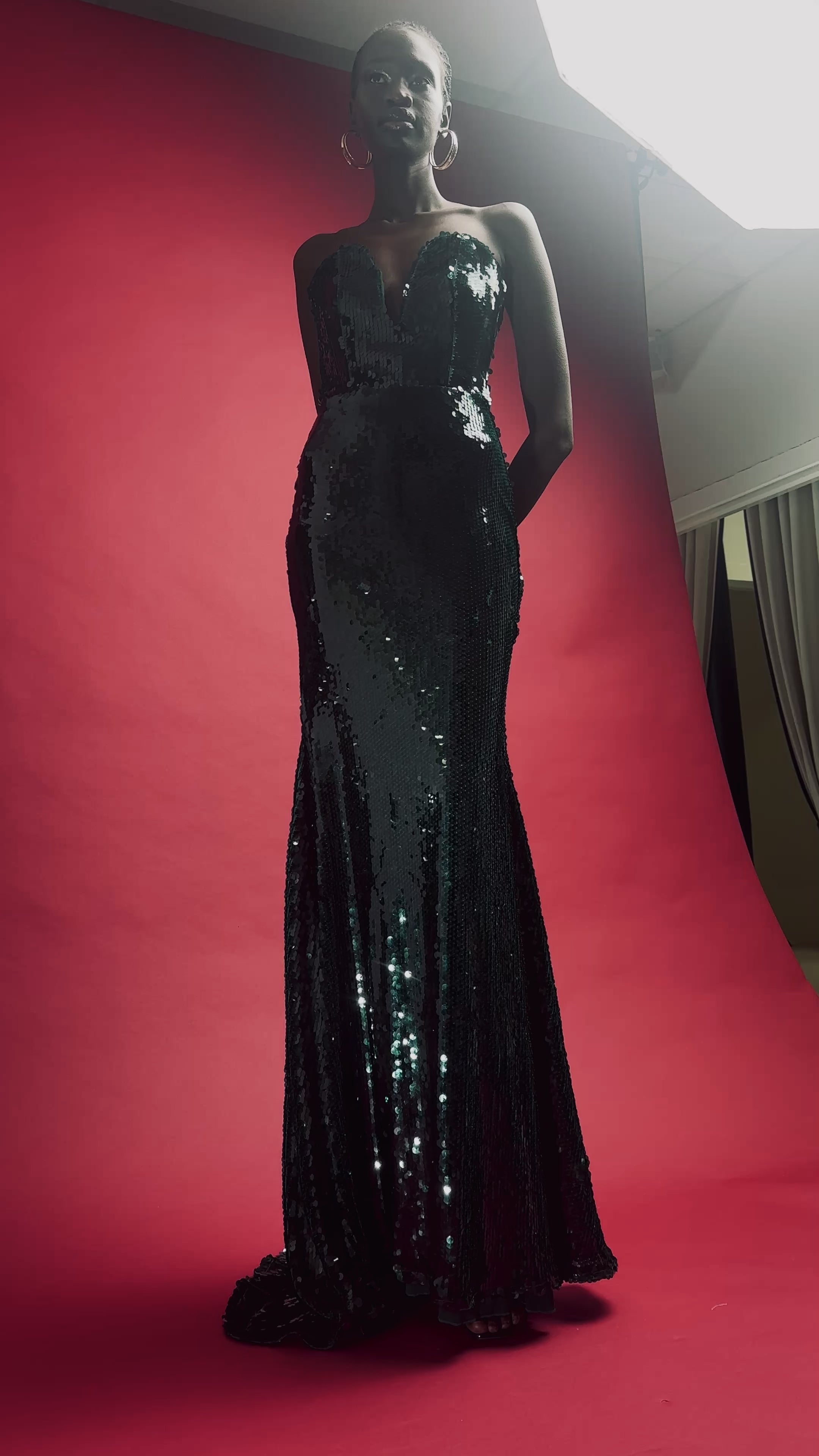 Emerald Sequin Strapless Gown