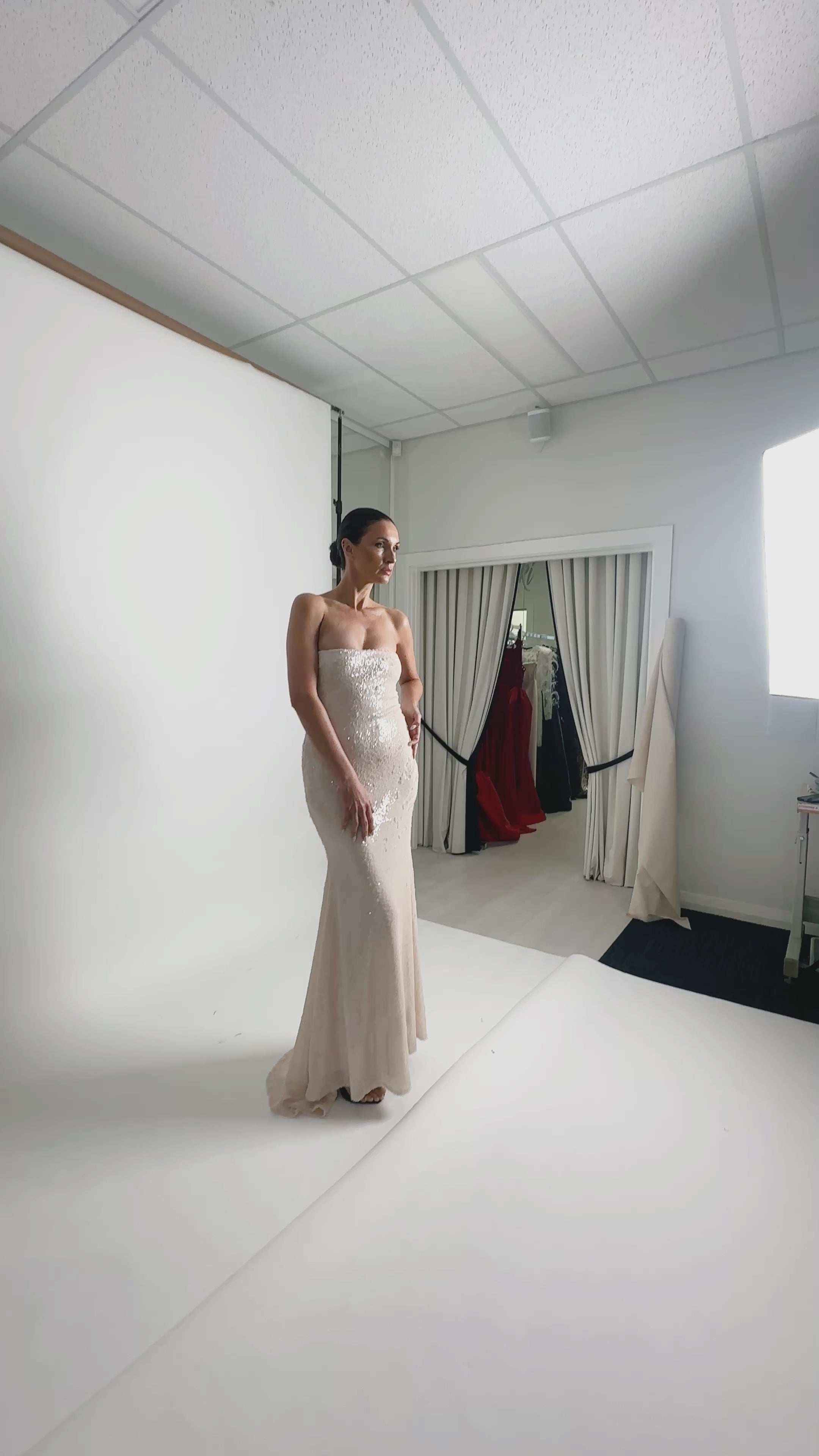 SEQUIN STRAPLESS GOWN