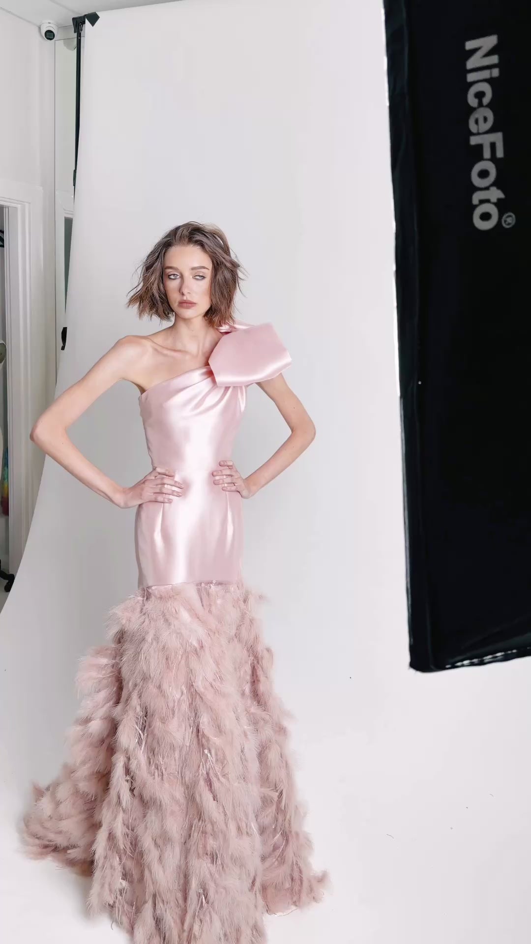 ONE SHOULDER FEATHERED  BALL GOWN