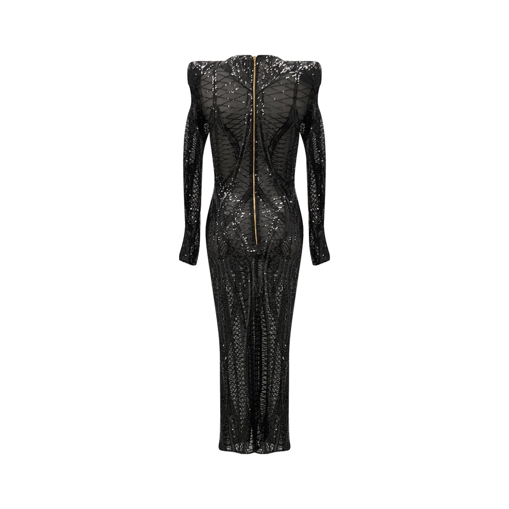 Bahiti Black Sequin Geometric Midi Dress I Meraki Official