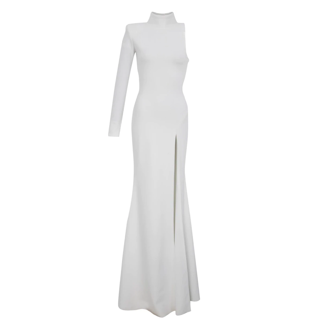 Kendall White Collared Gown With Split no