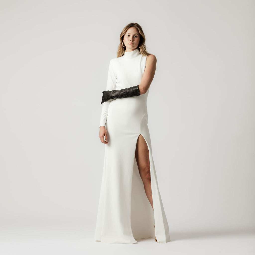Kendall White Collared Gown With Split no